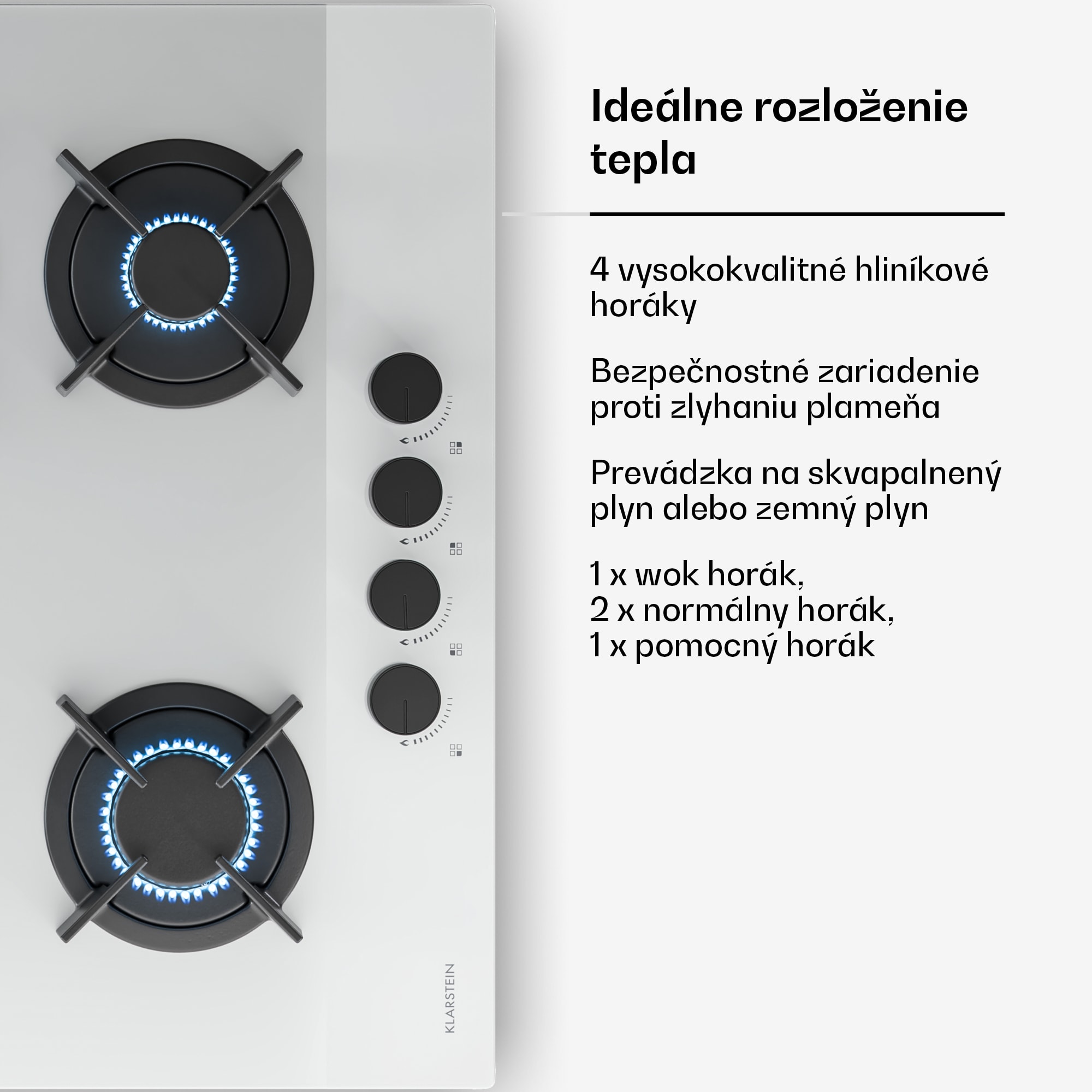 Klarstein Plynová varná doska Velaire, 4-platnička s elektrickým zapaľovaním, kompatibilná so zemným plynom a LPG, 8000W, 60cm – Obrázok 5