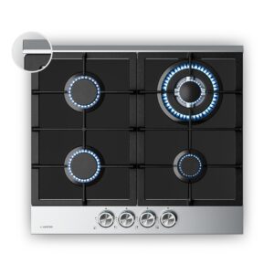 Klarstein Verosteel plynová varná doska, 4 horáky, elektrické zapaľovanie, kompatibilná s zemným plynom a LPG, 8000 W, 60 cm