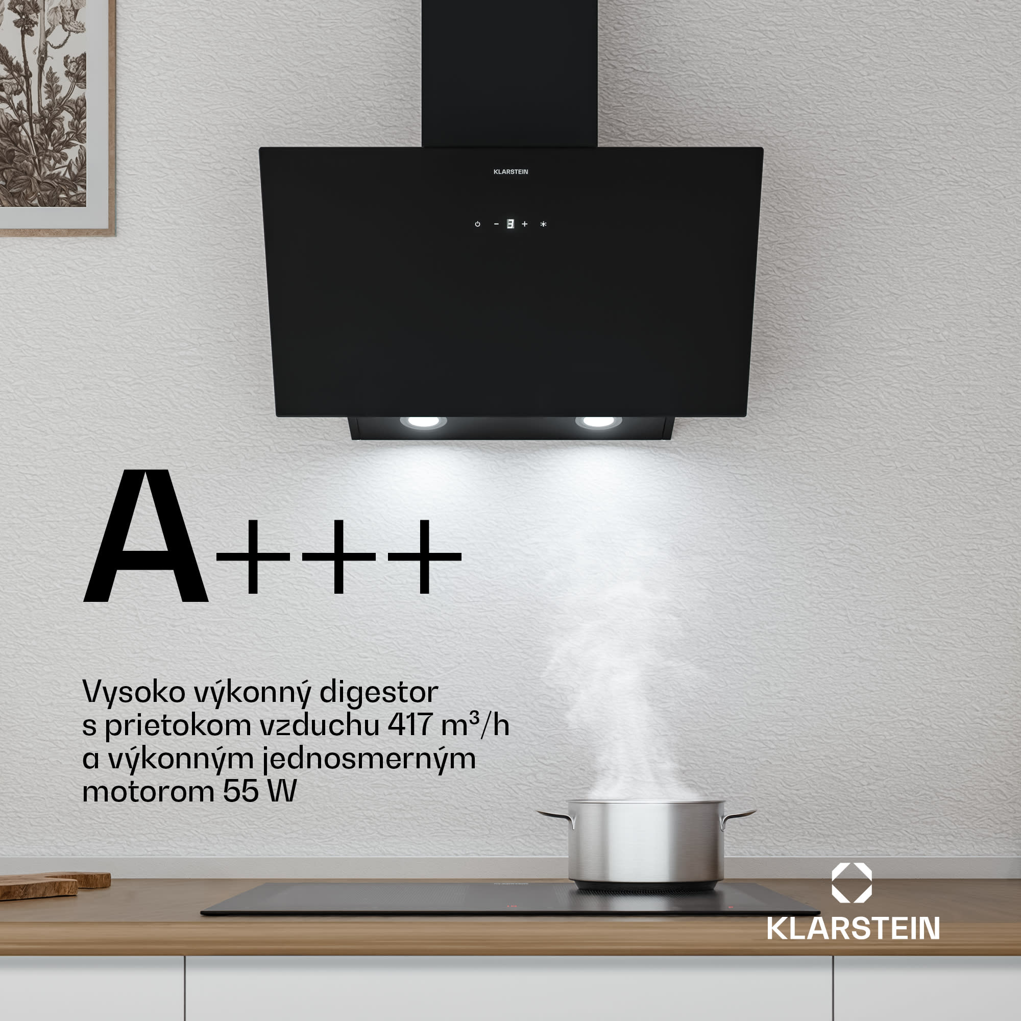 Klarstein Laurel šikmý digestor | režim odsávania vzduchu a recirkulácie | bezpečnostné sklo | 417 m³/h | 60 cm – Obrázok 2