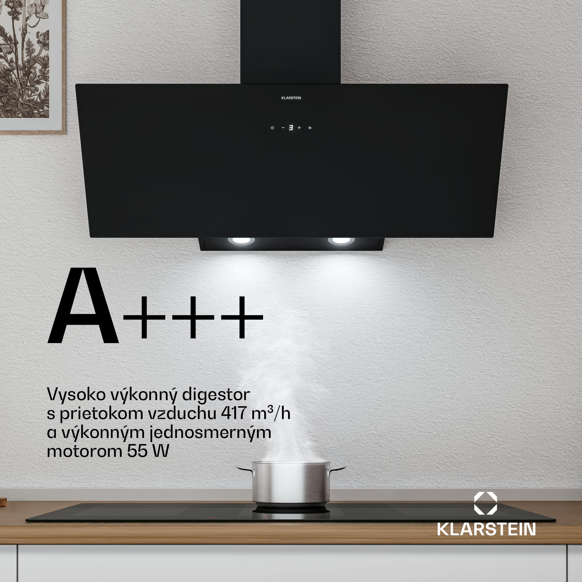 Klarstein Laurel šikmý digestor | režim odsávania vzduchu a recirkulácie | bezpečnostné sklo | 417 m³/h | 90 cm – Obrázok 2