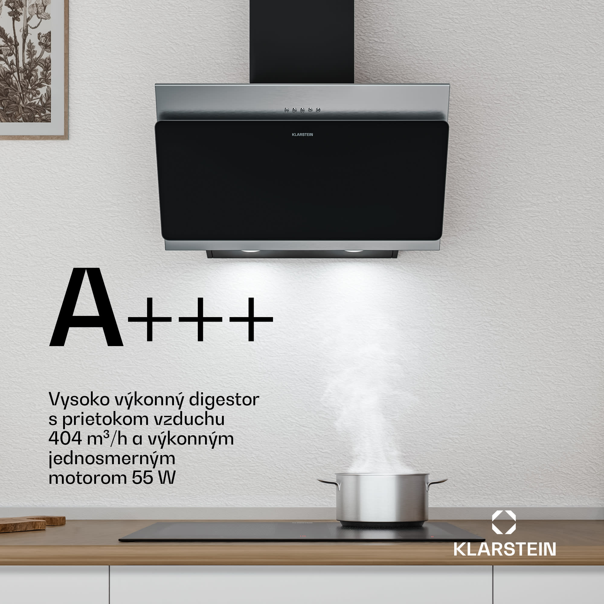 Klarstein Alessia šikmý digestor | režim odsávania vzduchu a recirkulácie | nehrdzavejúca oceľ | 404 m³/h | 60 cm – Obrázok 2