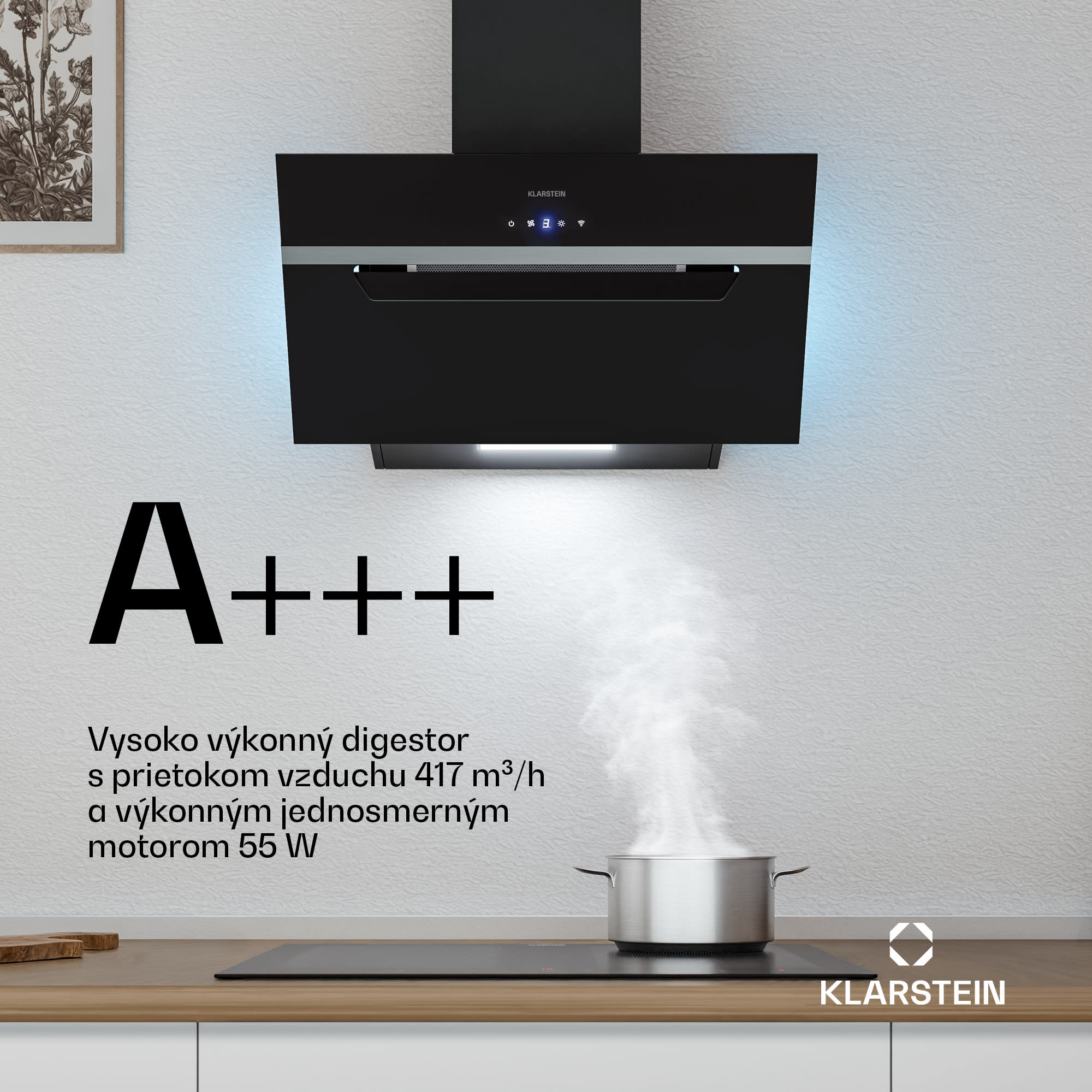 Klarstein BigBite šikmý digestor | režim odsávania vzduchu a recirkulácie | bezpečnostné sklo | 417 m³/h | 60 cm – Obrázok 2