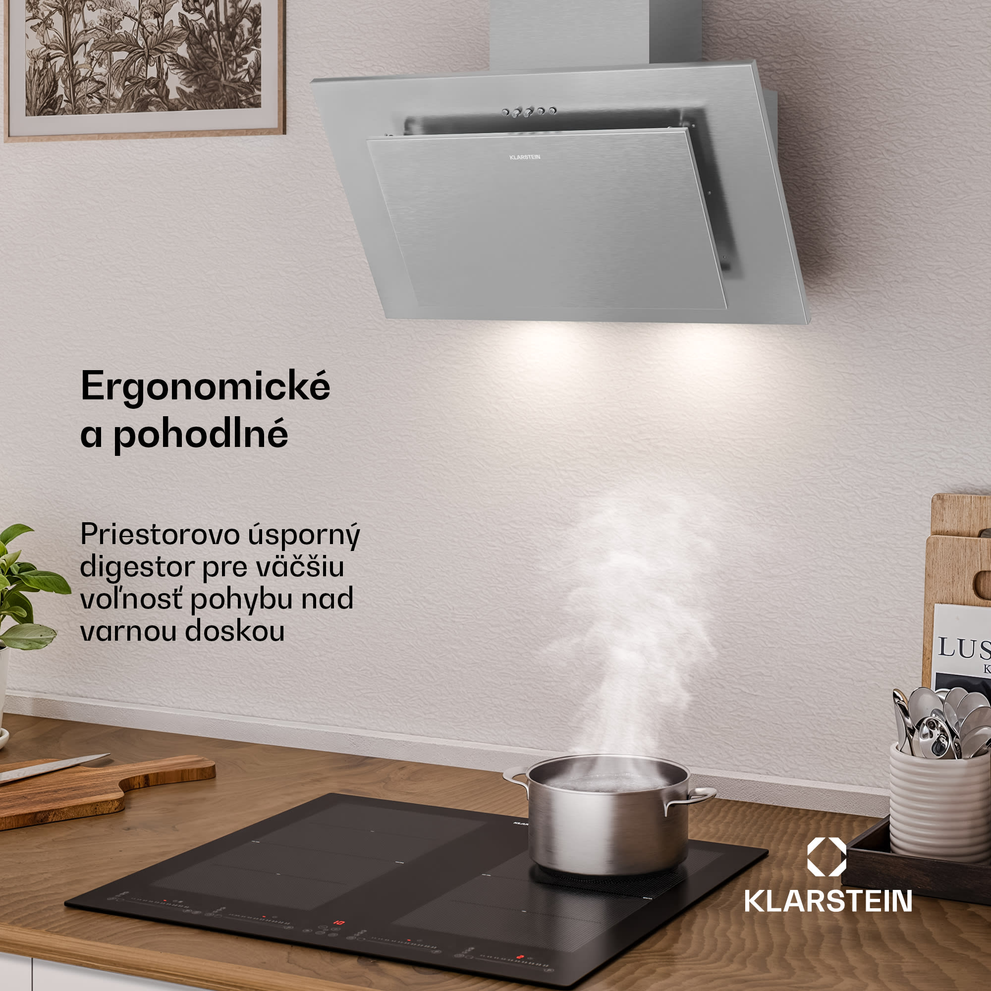 Klarstein Athena šikmý digestor | režim odsávania vzduchu a recirkulácie | 404 m³/h | 56 W | 60 cm – Obrázok 3