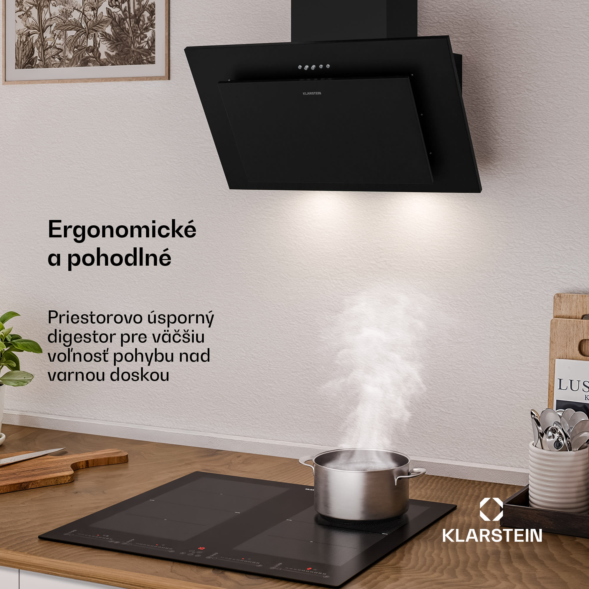 Klarstein Athena šikmý digestor | režim odsávania vzduchu a recirkulácie | 404 m³/h | 56 W | 60 cm – Obrázok 3