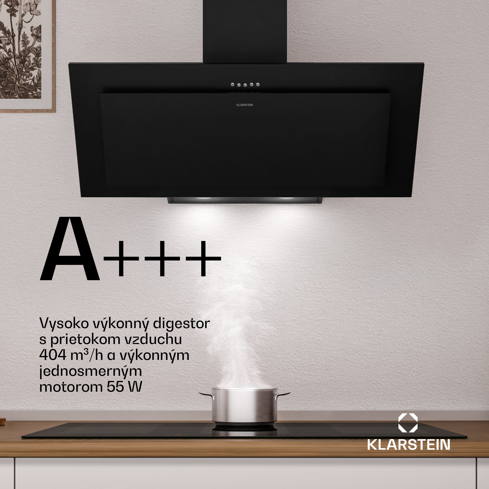 Klarstein Athena šikmý digestor | režim odsávania vzduchu a recirkulácie | 404 m³/h | 56 W | 90 cm – Obrázok 2