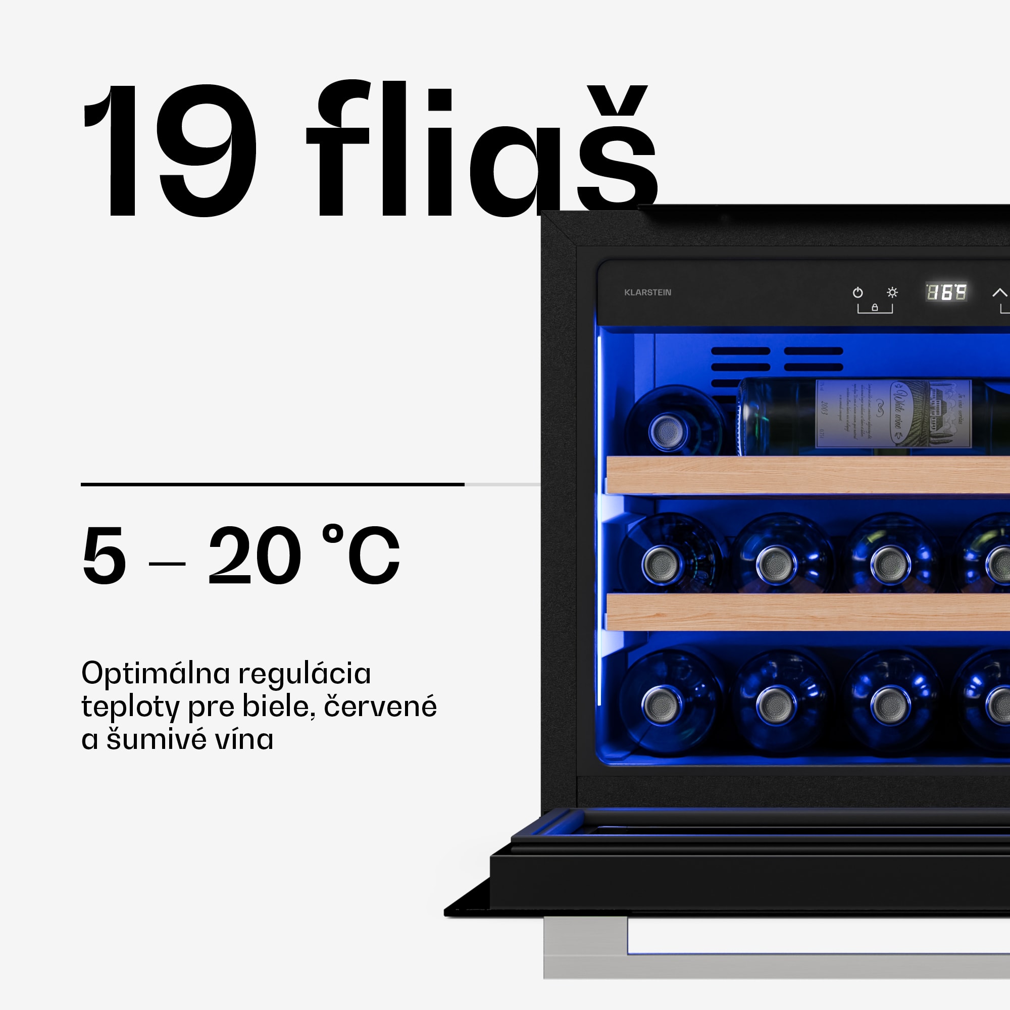 Klarstein Illuminosa vstavaná chladnička na víno | Moderná | UV ochrana | 61 litrov | 19 fliaš | 60 cm – Obrázok 3