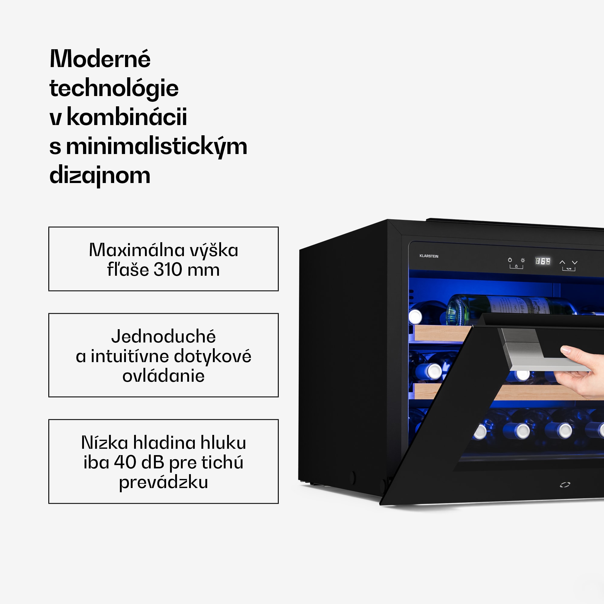 Klarstein Illuminosa vstavaná chladnička na víno | Moderná | UV ochrana | 61 litrov | 19 fliaš | 60 cm – Obrázok 4