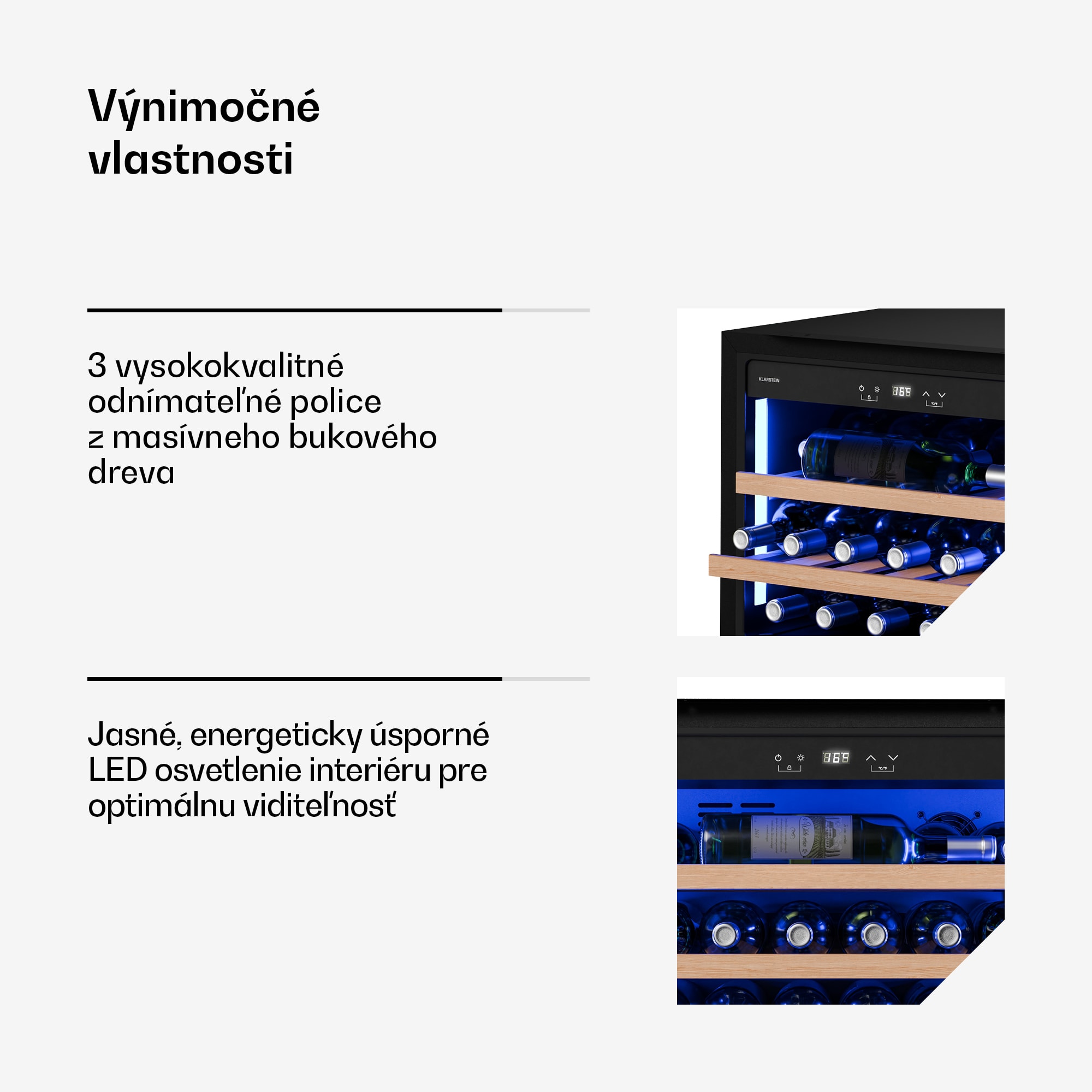 Klarstein Illuminosa vstavaná chladnička na víno | Moderná | UV ochrana | 61 litrov | 19 fliaš | 60 cm – Obrázok 5