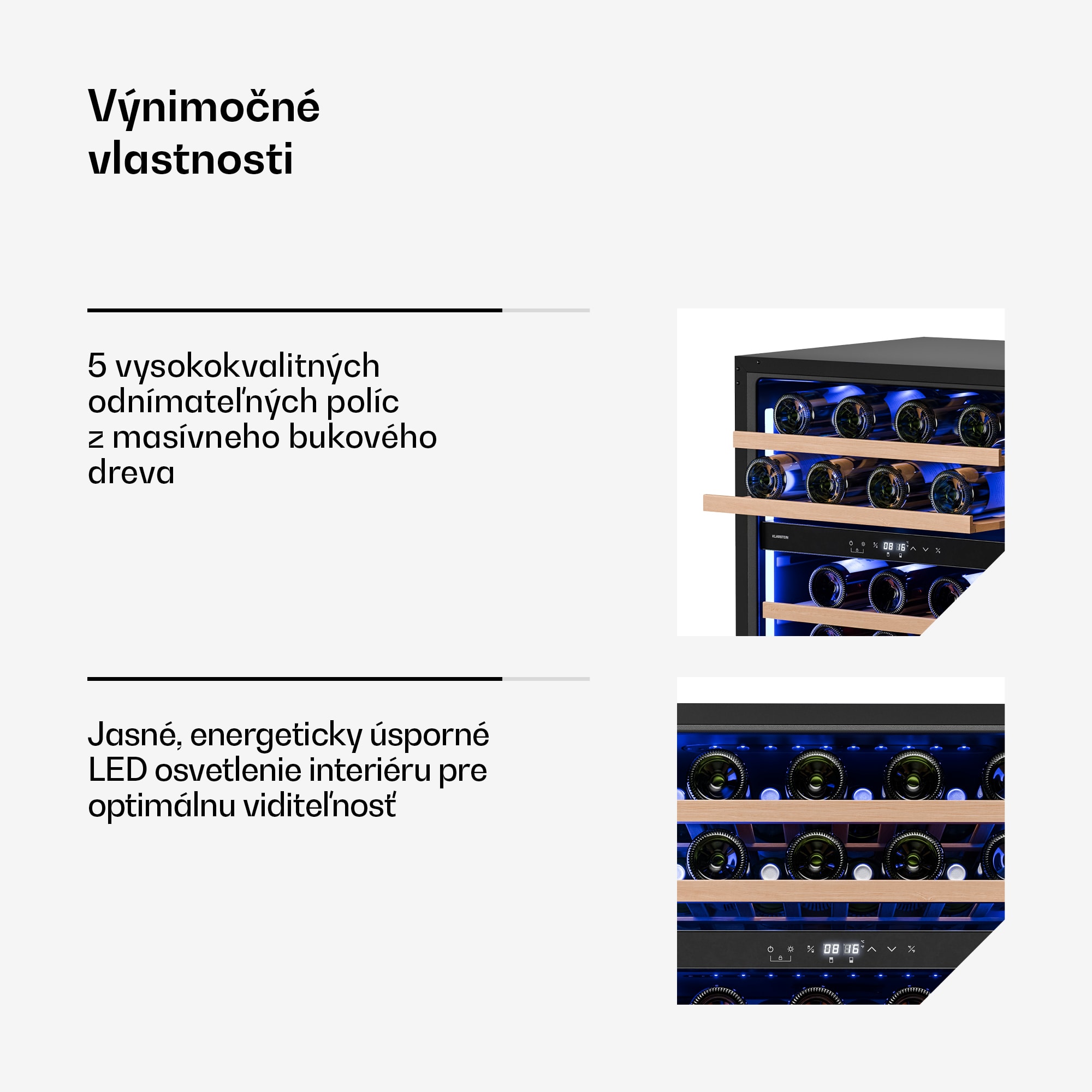 Klarstein Illuminosa podpultová chladnička na víno | Dvojzónová | 129 litrov | 46 fliaš | 60 cm – Obrázok 5