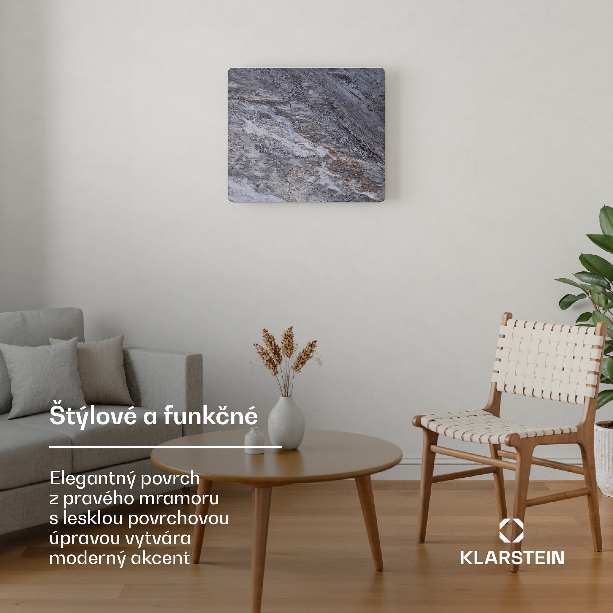 Klarstein MarmoHeat infračervený panel | 420 W | 6 - 12 m² | mramorový dizajn | 70 cm x 63 cm – Obrázok 3