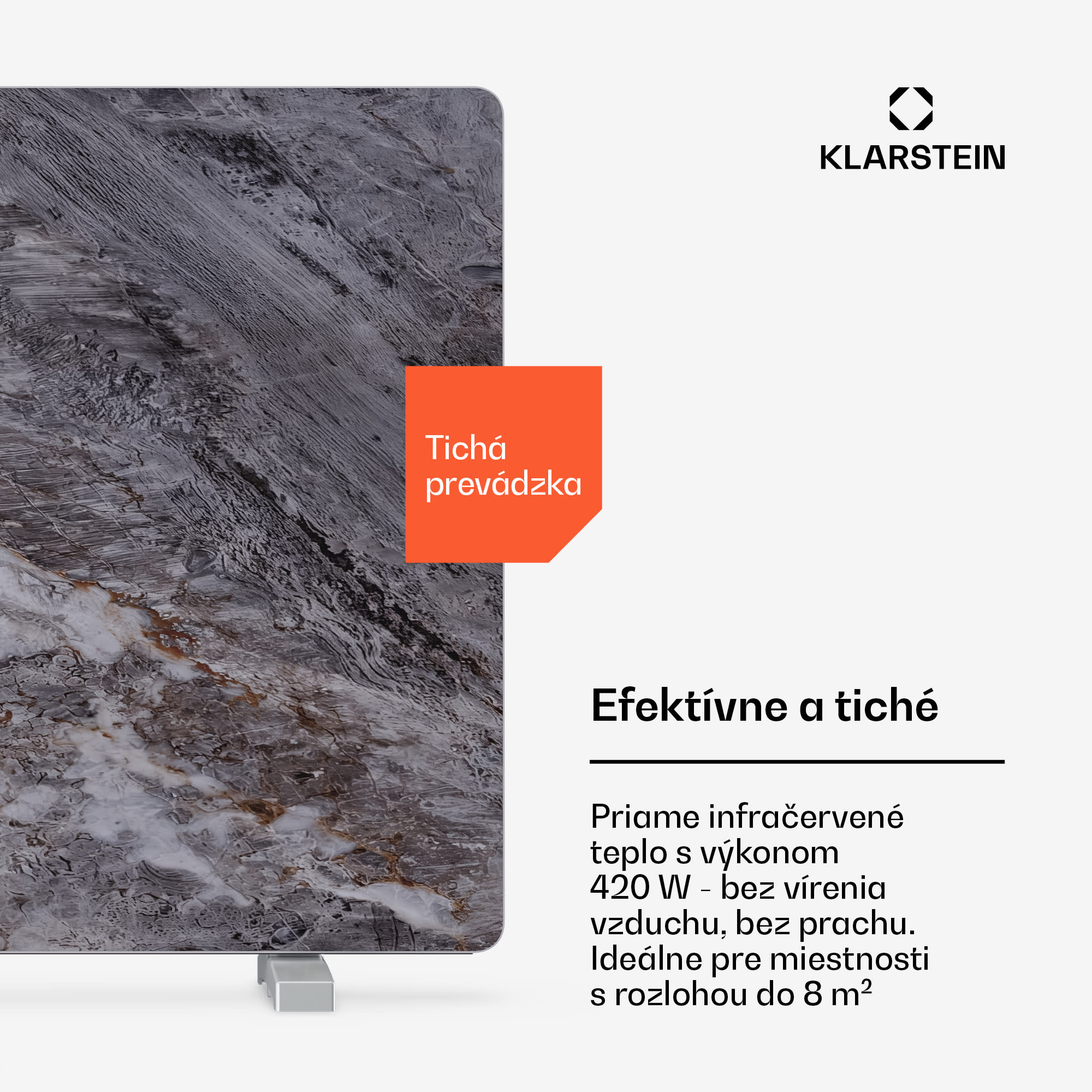 Klarstein MarmoHeat infračervený panel | 420 W | 6 - 12 m² | mramorový dizajn | 70 cm x 63 cm – Obrázok 5