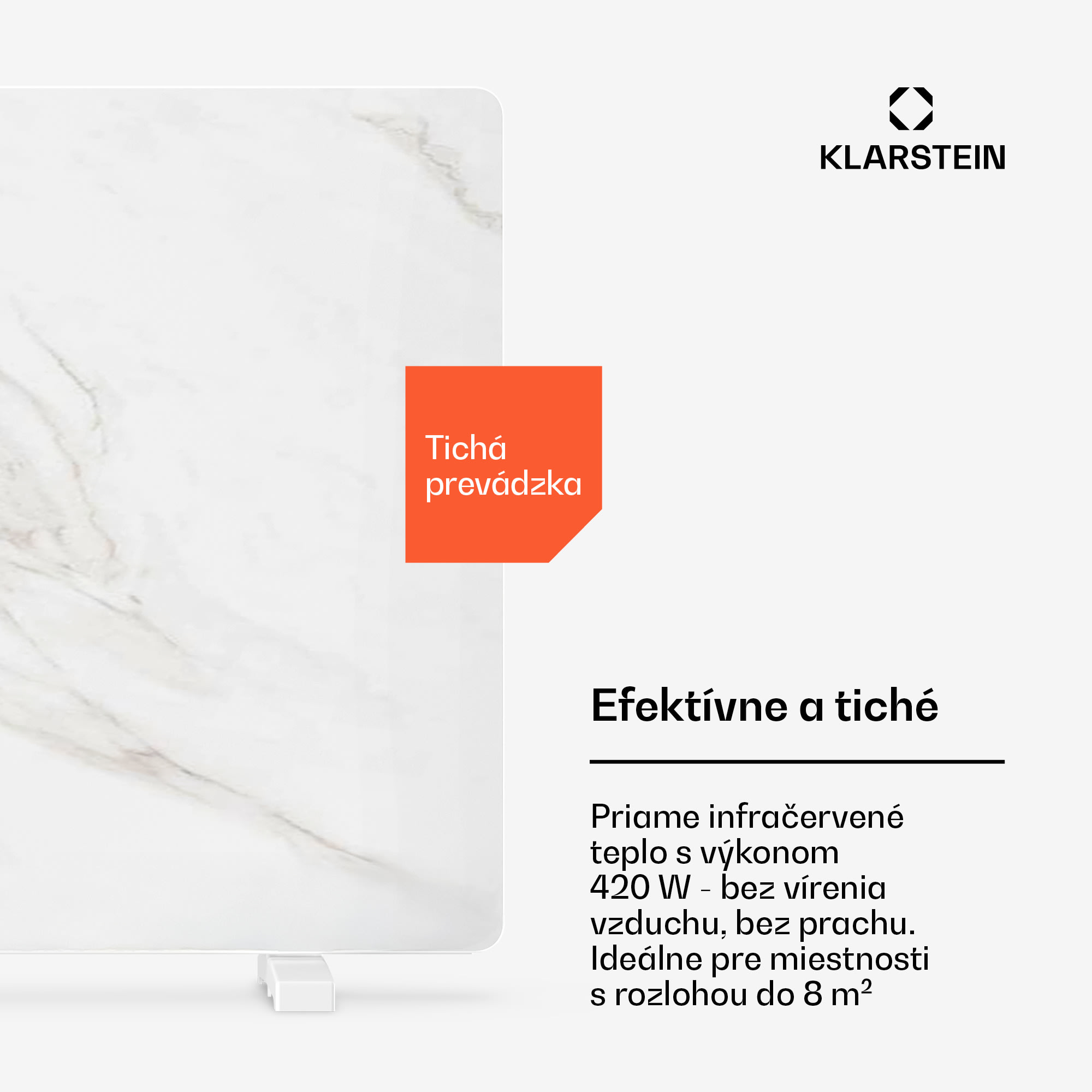 Klarstein MarmoHeat infračervený panel | 420 W | 6 - 12 m² | mramorový dizajn | 70 cm x 63 cm – Obrázok 5