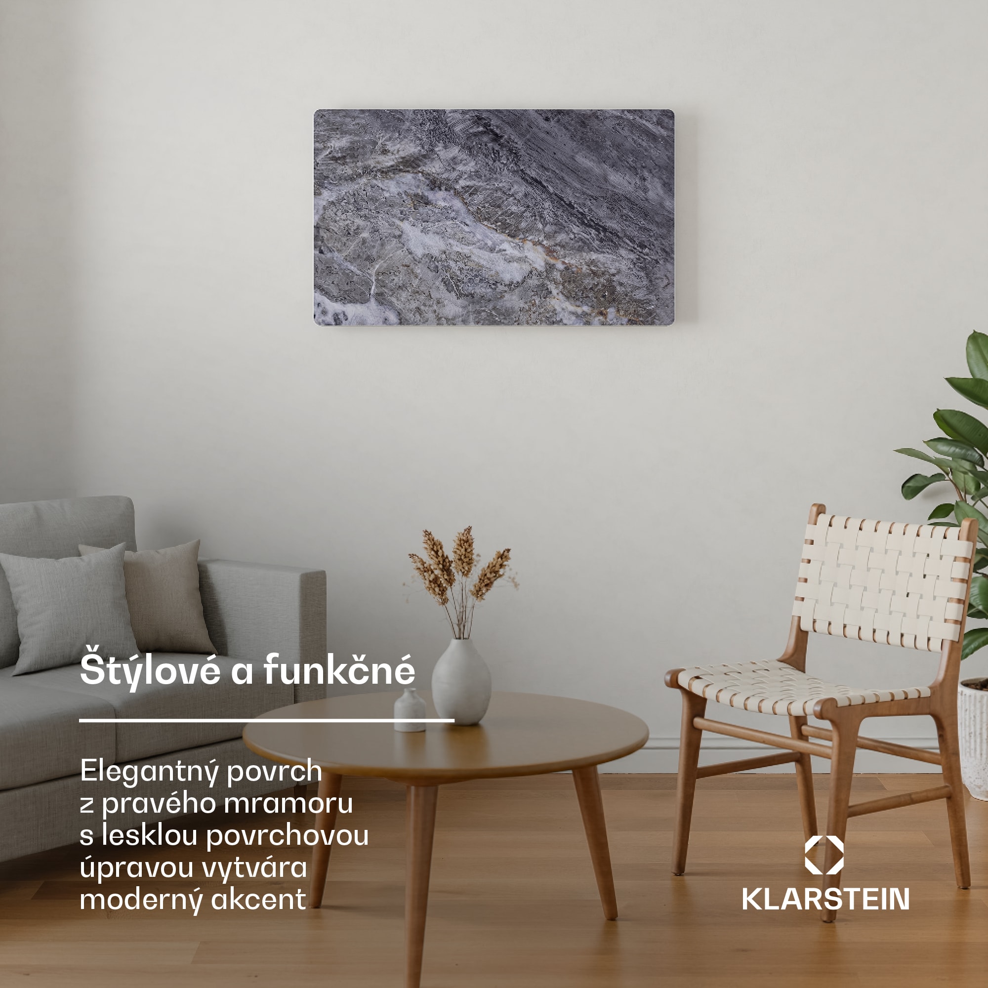 Klarstein MarmoHeat infračervený panel | 600 W | 5 - 9 m² | mramorový dizajn | 70 cm x 100 cm – Obrázok 3