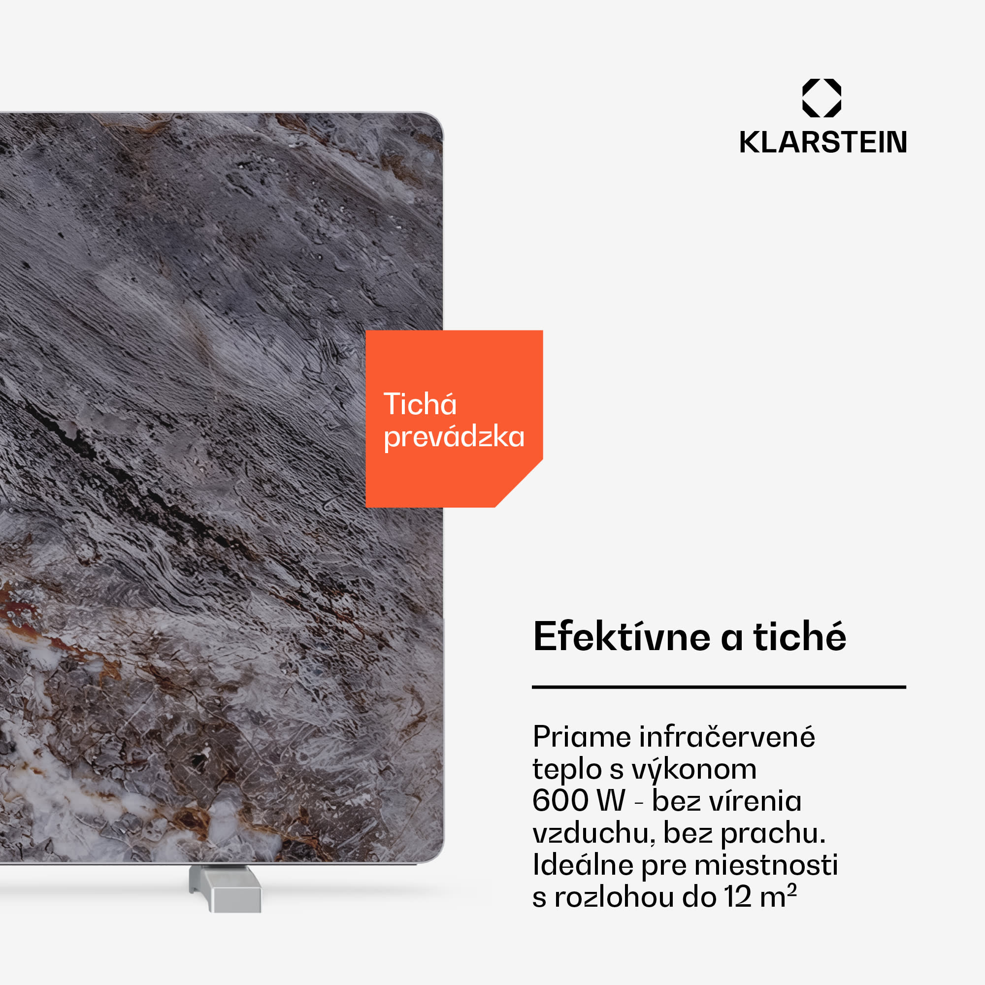 Klarstein MarmoHeat infračervený panel | 600 W | 5 - 9 m² | mramorový dizajn | 70 cm x 100 cm – Obrázok 5