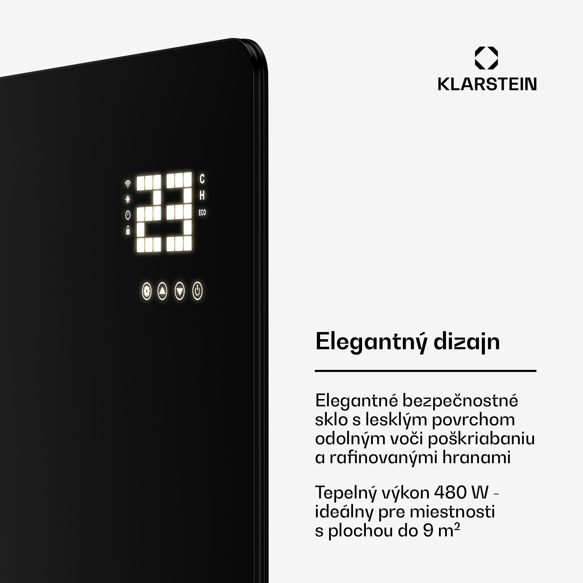 Klarstein Wonderglass infračervený panel | 480 W | 7 - 14 m² | Moderný sklenený dizajn | 90 cm x 58 cm – Obrázok 3