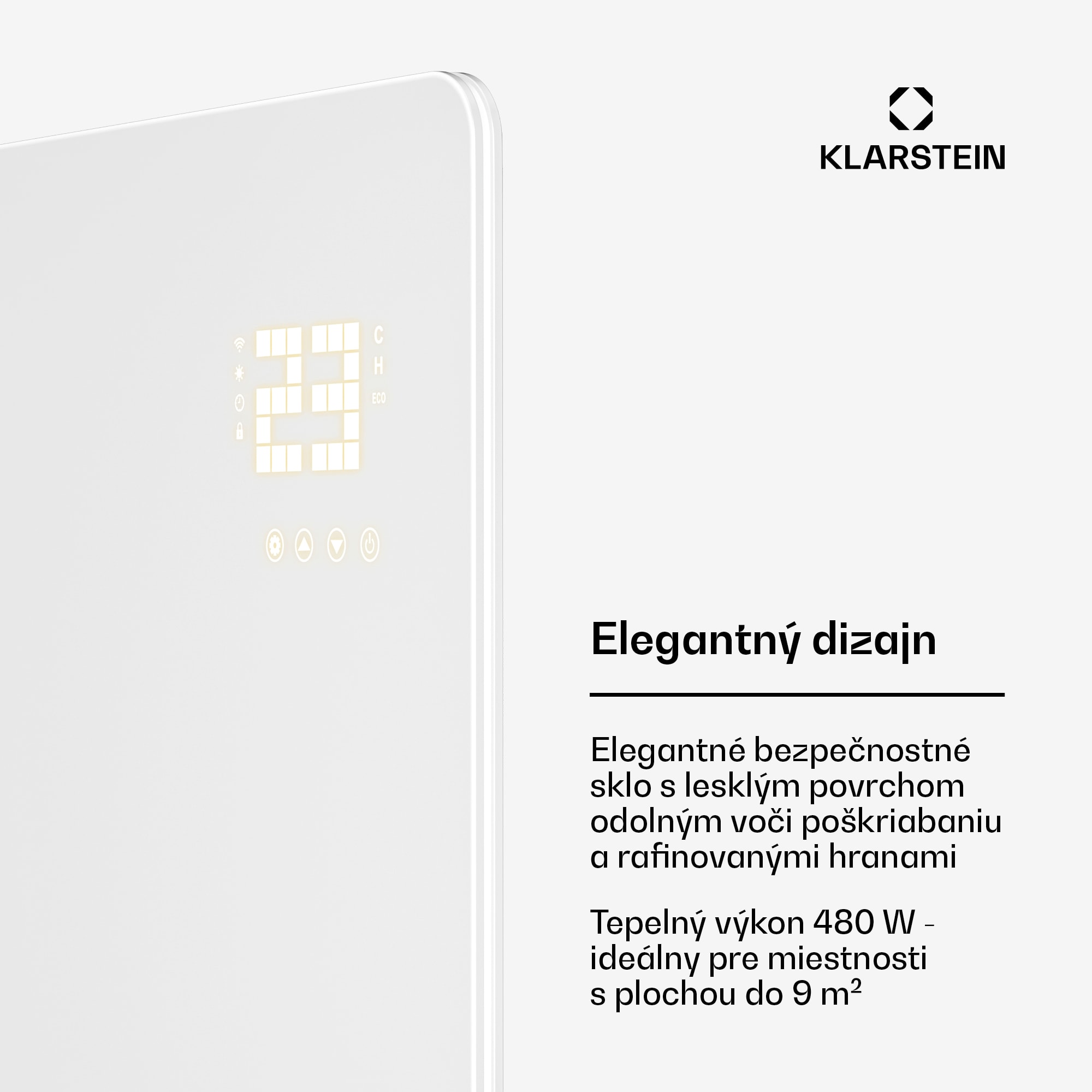 Klarstein Wonderglass infračervený panel | 480 W | 7 - 14 m² | Moderný sklenený dizajn | 90 cm x 58 cm – Obrázok 3