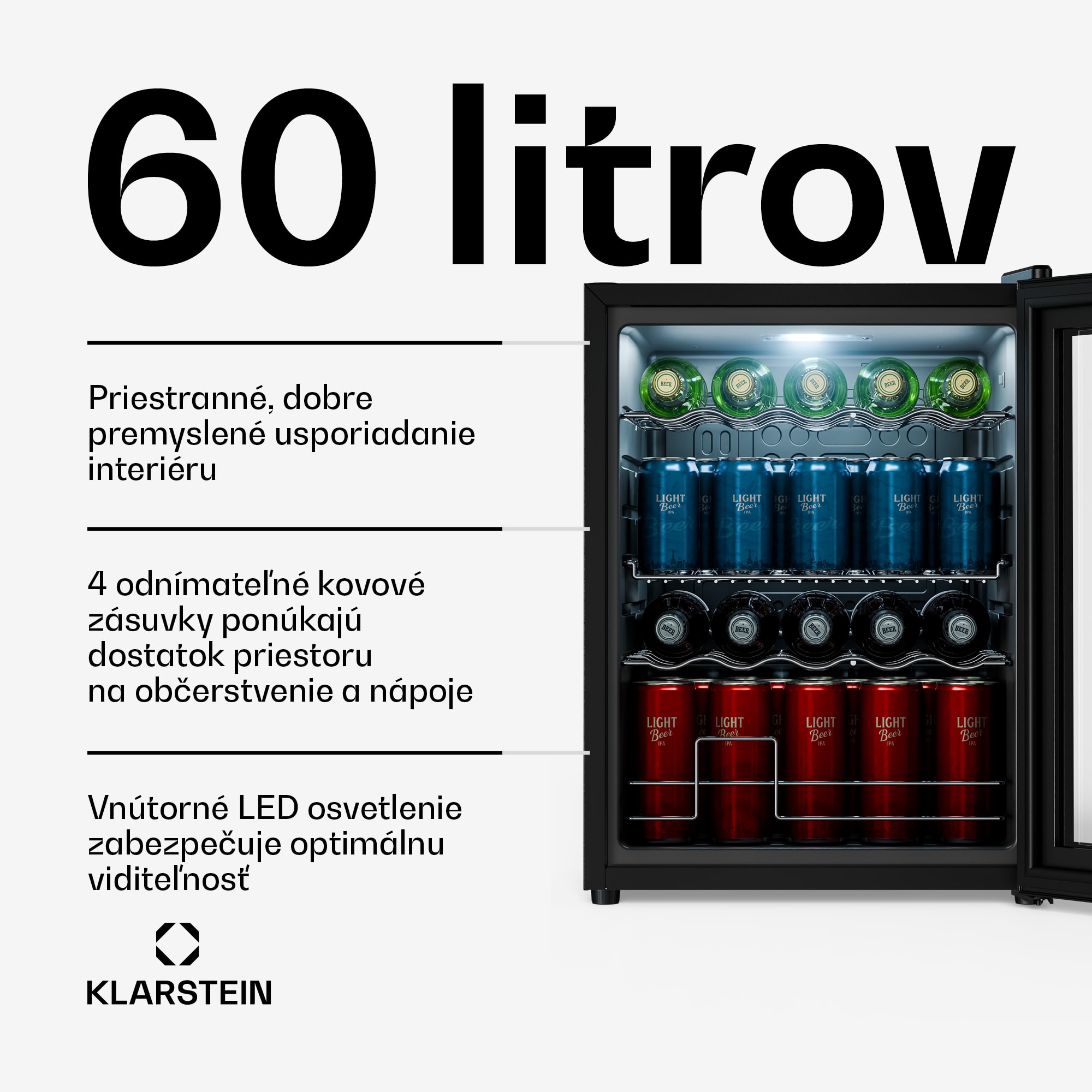 Klarstein Beersafe chladnička na nápoje so zrkadlovými sklenenými dverami | 64 x 48 cm | Vnútorné LED osvetlenie – Obrázok 2