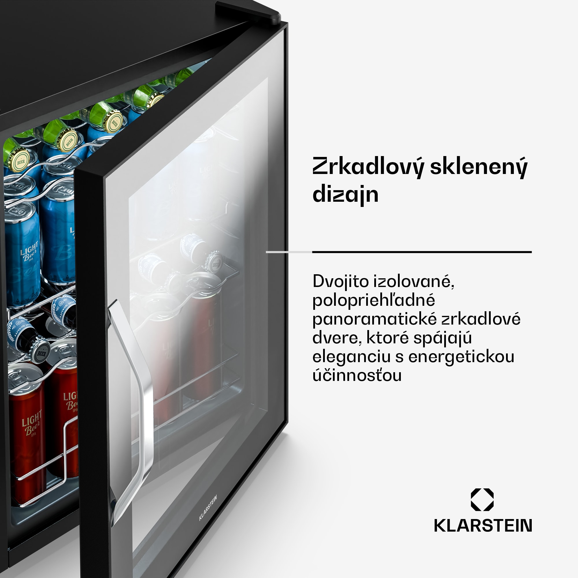 Klarstein Beersafe chladnička na nápoje so zrkadlovými sklenenými dverami | 64 x 48 cm | Vnútorné LED osvetlenie – Obrázok 5