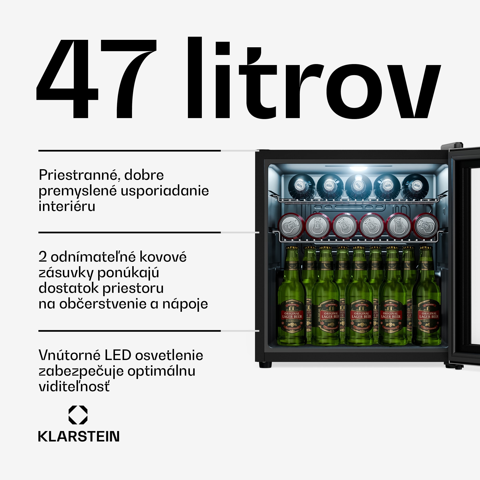 Klarstein Beersafe chladnička na nápoje so sklenenými dverami | 44 x 48 cm | Vnútorné LED osvetlenie | Strieborná – Obrázok 2
