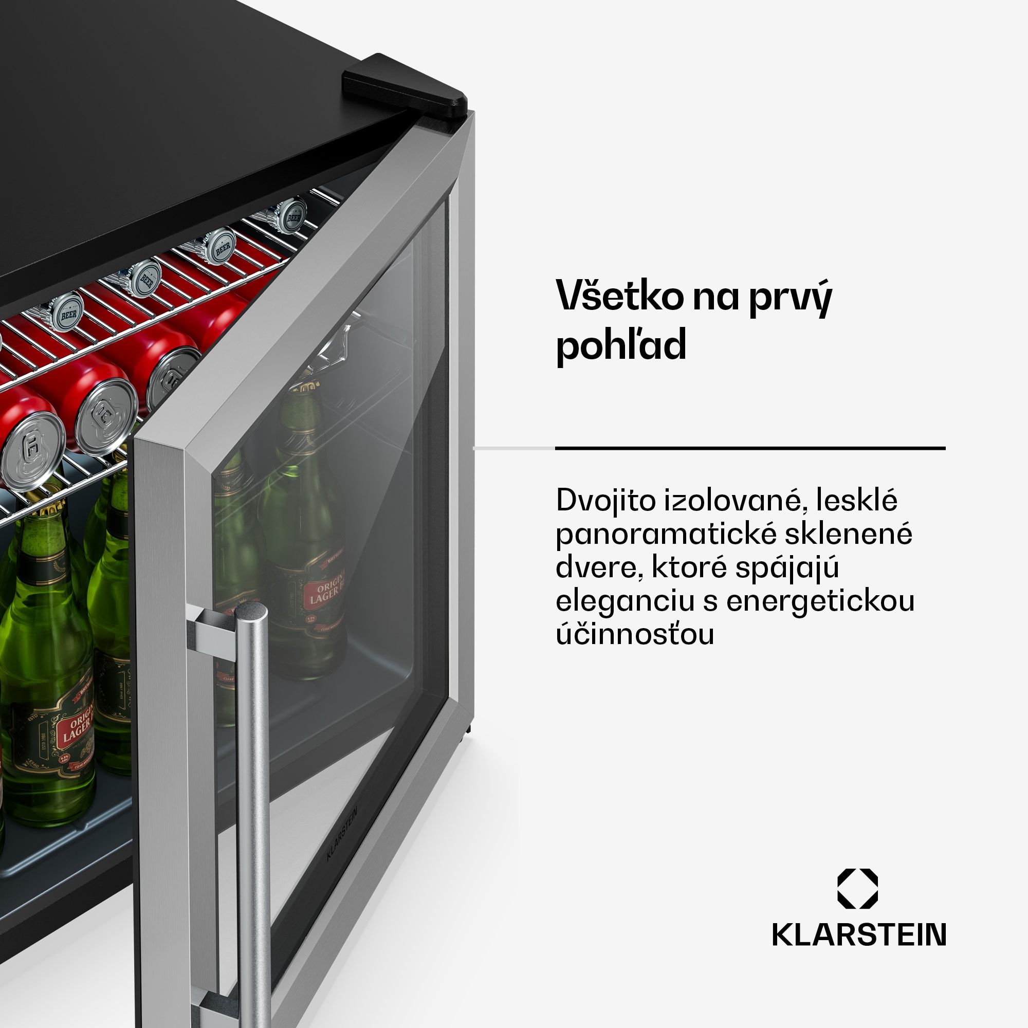Klarstein Beersafe chladnička na nápoje so sklenenými dverami | 44 x 48 cm | Vnútorné LED osvetlenie | Strieborná – Obrázok 5