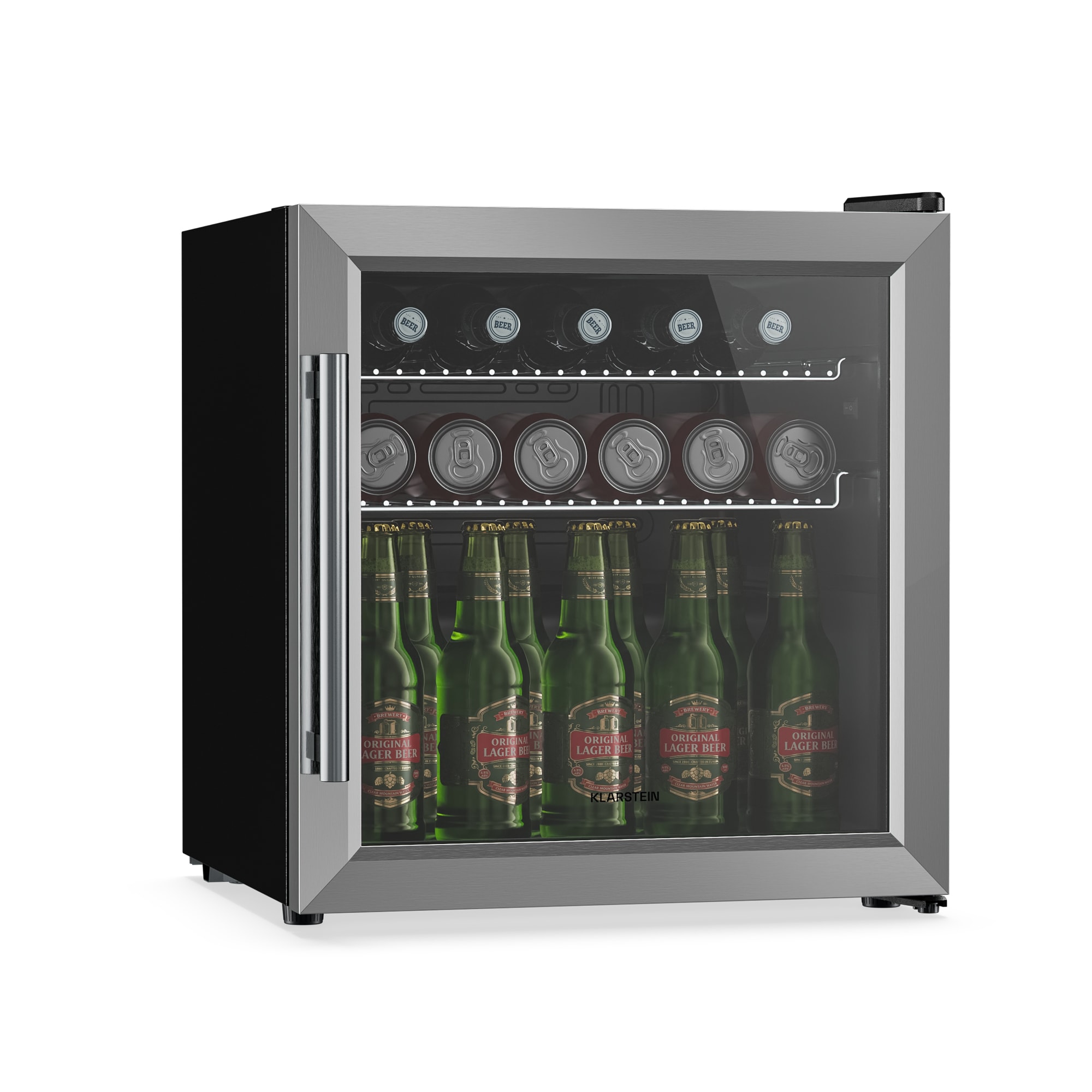 Klarstein Beersafe chladnička na nápoje so sklenenými dverami | 44 x 48 cm | Vnútorné LED osvetlenie | Strieborná