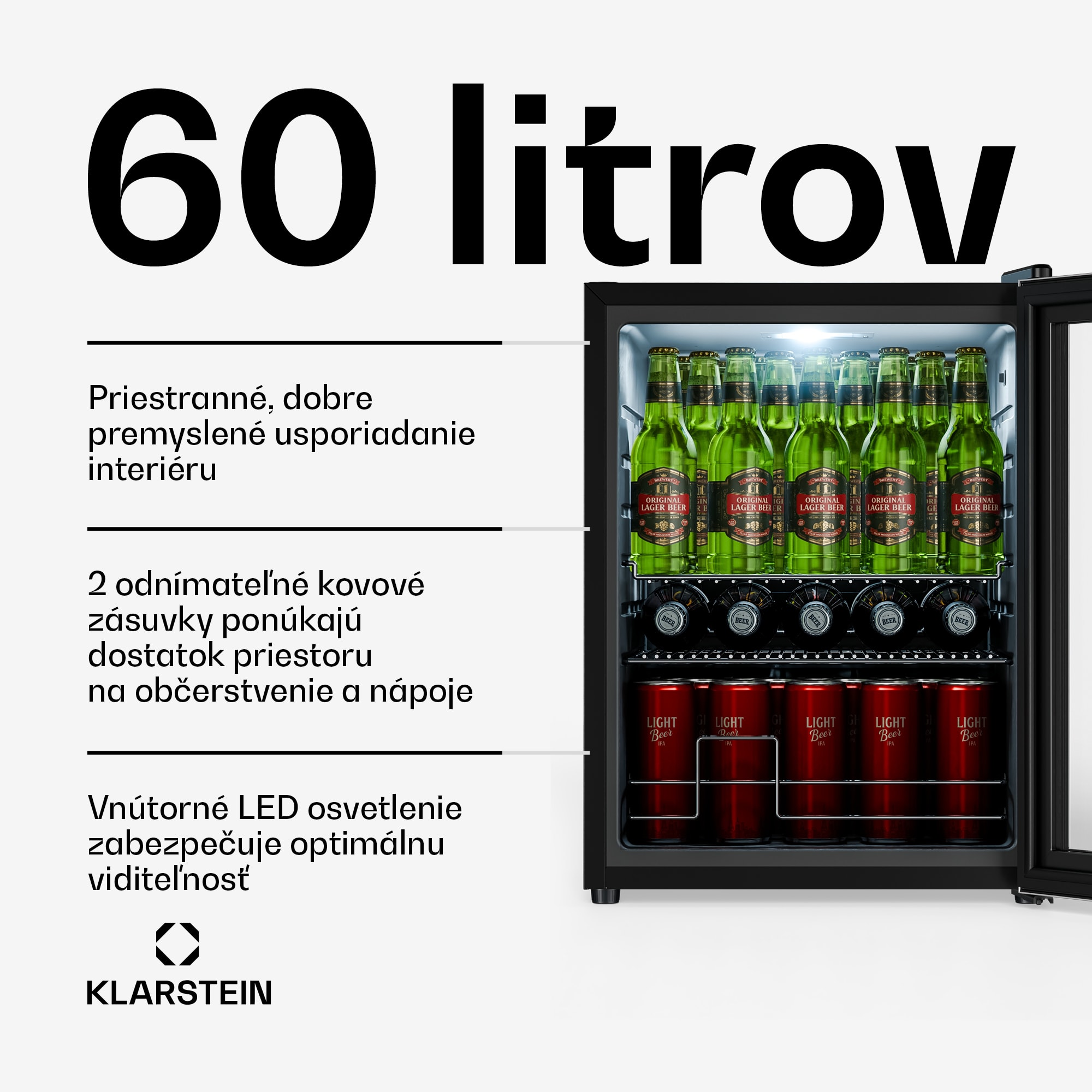 Klarstein Beersafe chladnička na nápoje so sklenenými dverami | 64 x 48 cm | Vnútorné LED osvetlenie – Obrázok 2