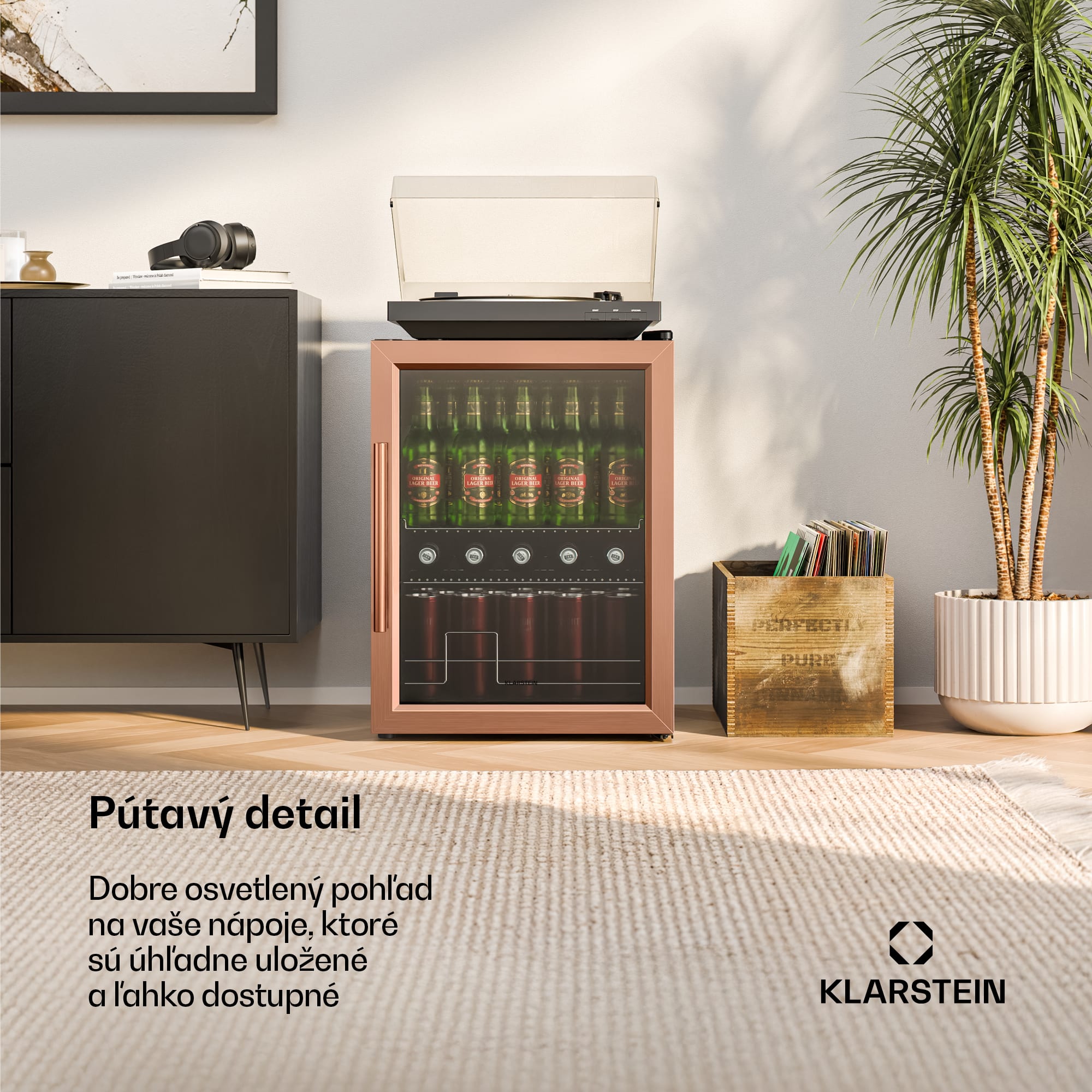 Klarstein Beersafe chladnička na nápoje so sklenenými dverami | 64 x 48 cm | 60 litrov | 85 W | Meď/Čierna – Obrázok 3