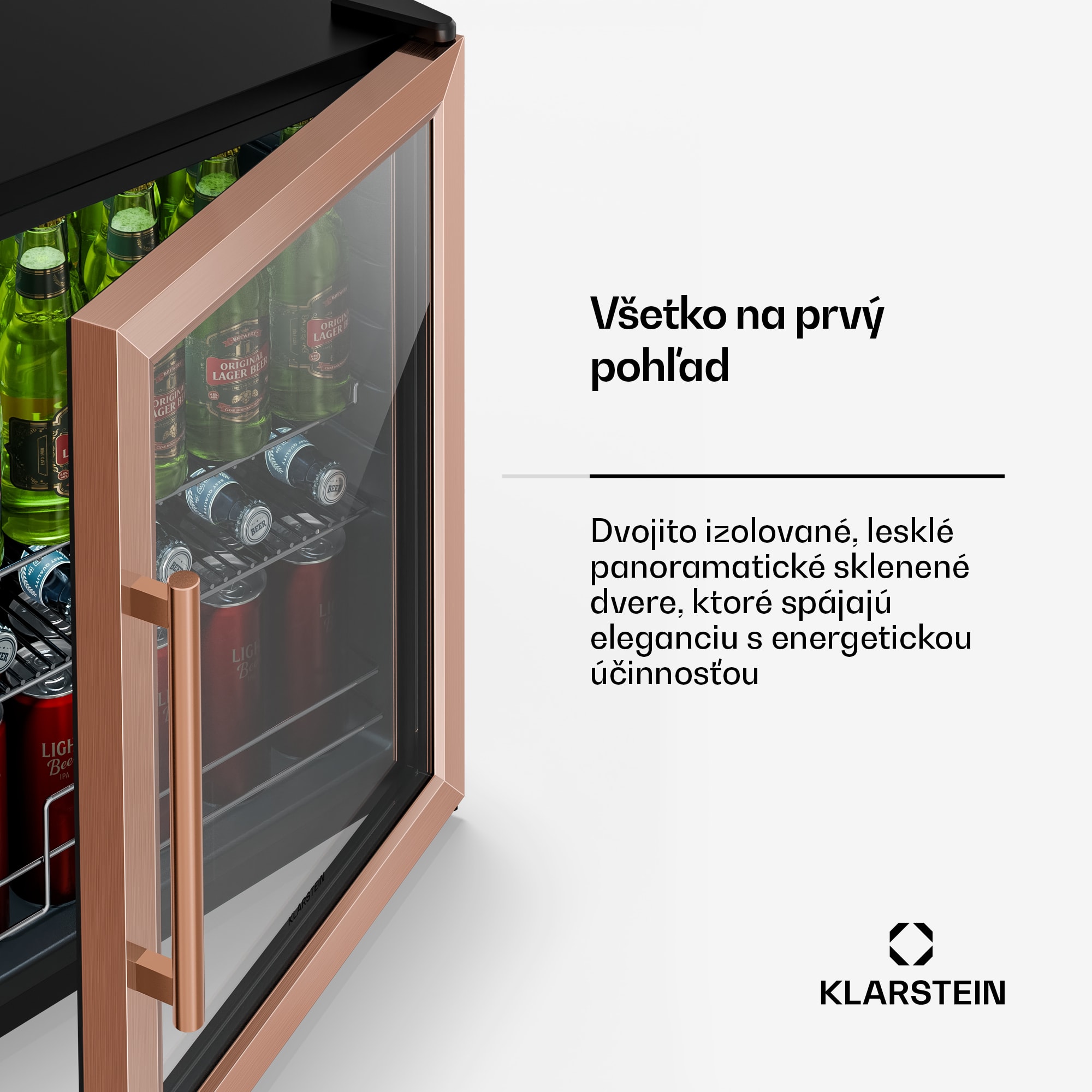 Klarstein Beersafe chladnička na nápoje so sklenenými dverami | 64 x 48 cm | 60 litrov | 85 W | Meď/Čierna – Obrázok 5