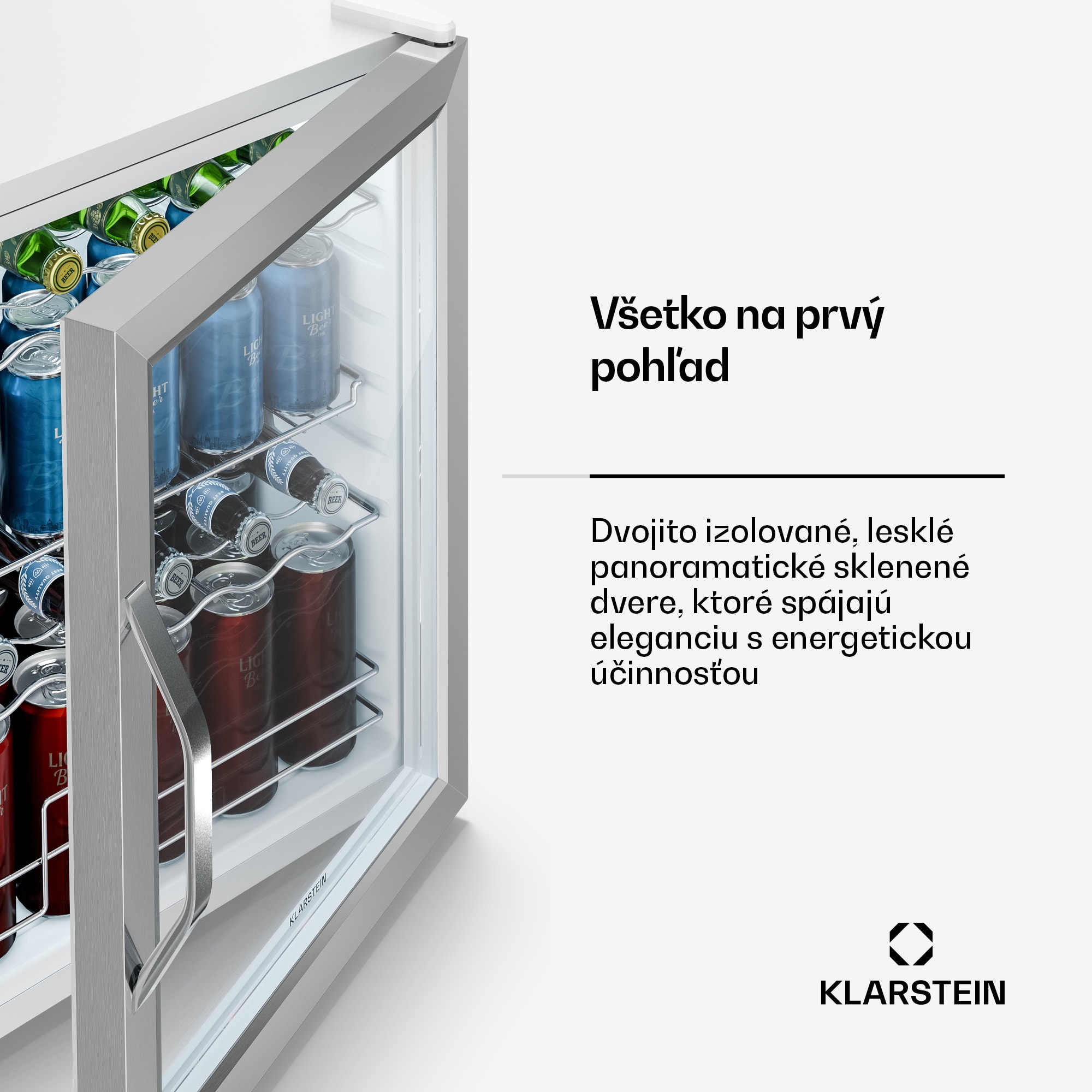 Klarstein Beersafe chladnička na nápoje so sklenenými dverami | 64 x 48 cm | 60 litrov | 85 W | Strieborná/Biela – Obrázok 5