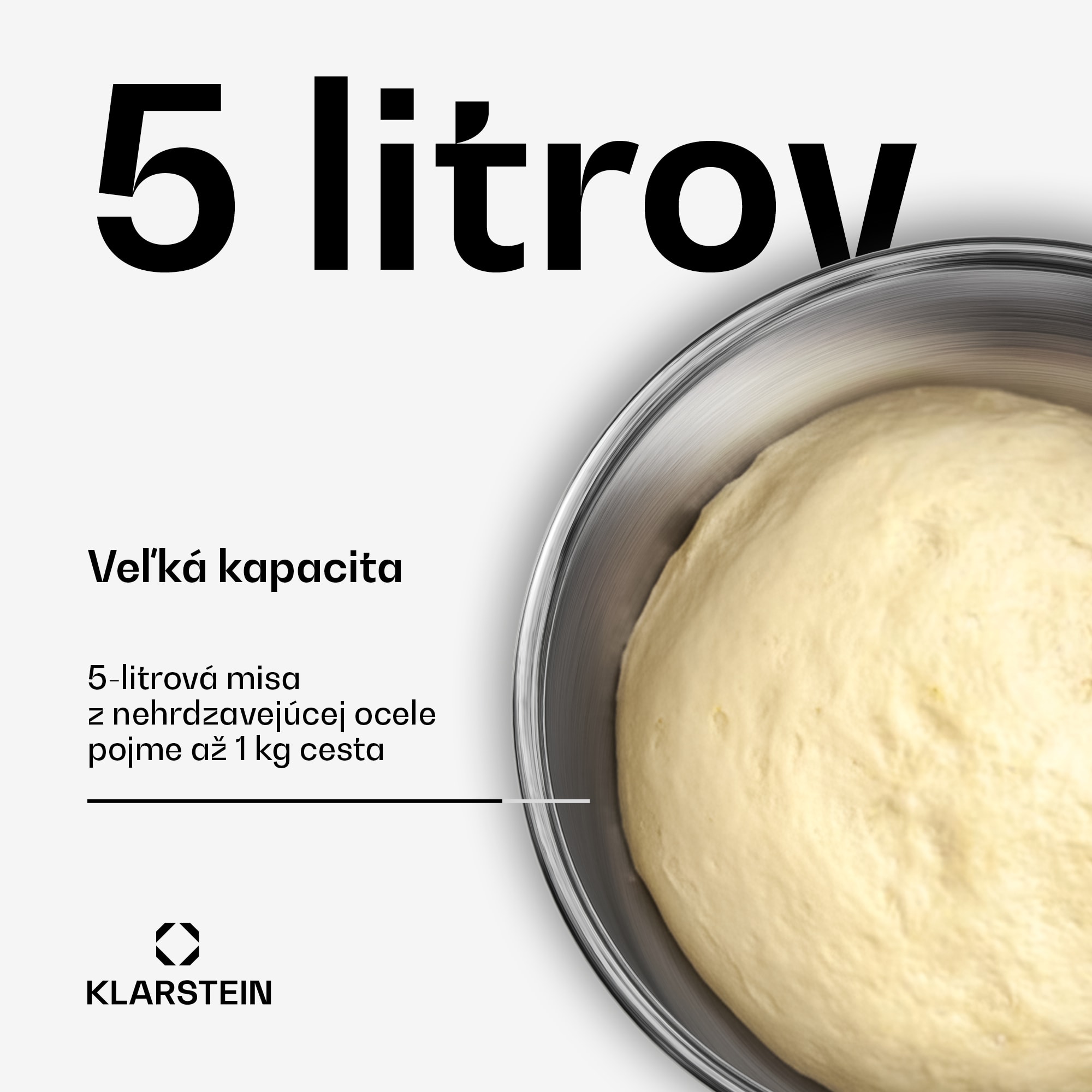 Klarstein Bella Evo/Bella Pico misa na miešanie | nehrdzavejúca oceľ | 5 litrov | 0,6 kg cesta | vhodná do umývačky riadu – Obrázok 3