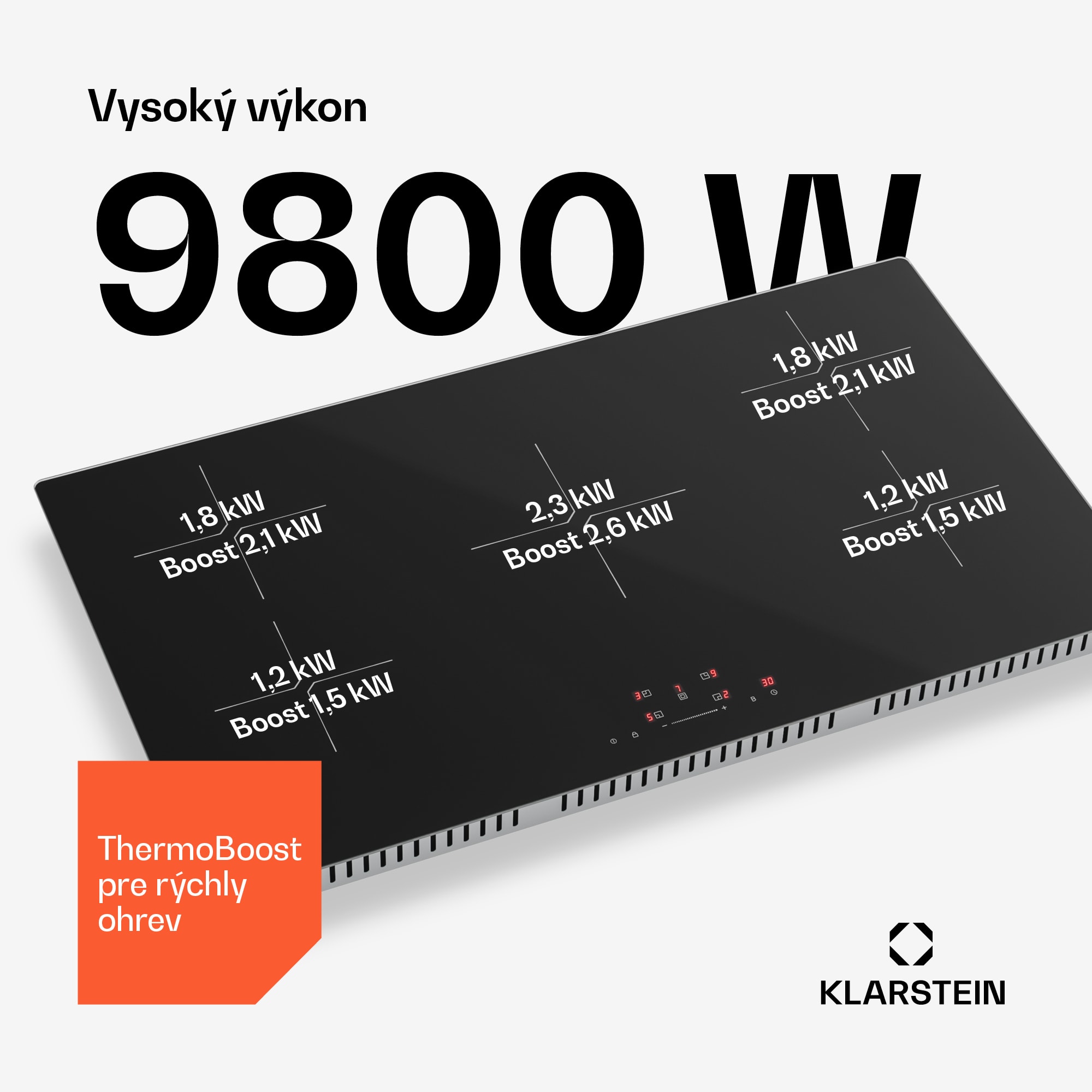 Klarstein PowerGlide indukčná varná doska | povrch odolný voči poškriabaniu | 5 varných zón | 9800 W | 90 cm – Obrázok 3
