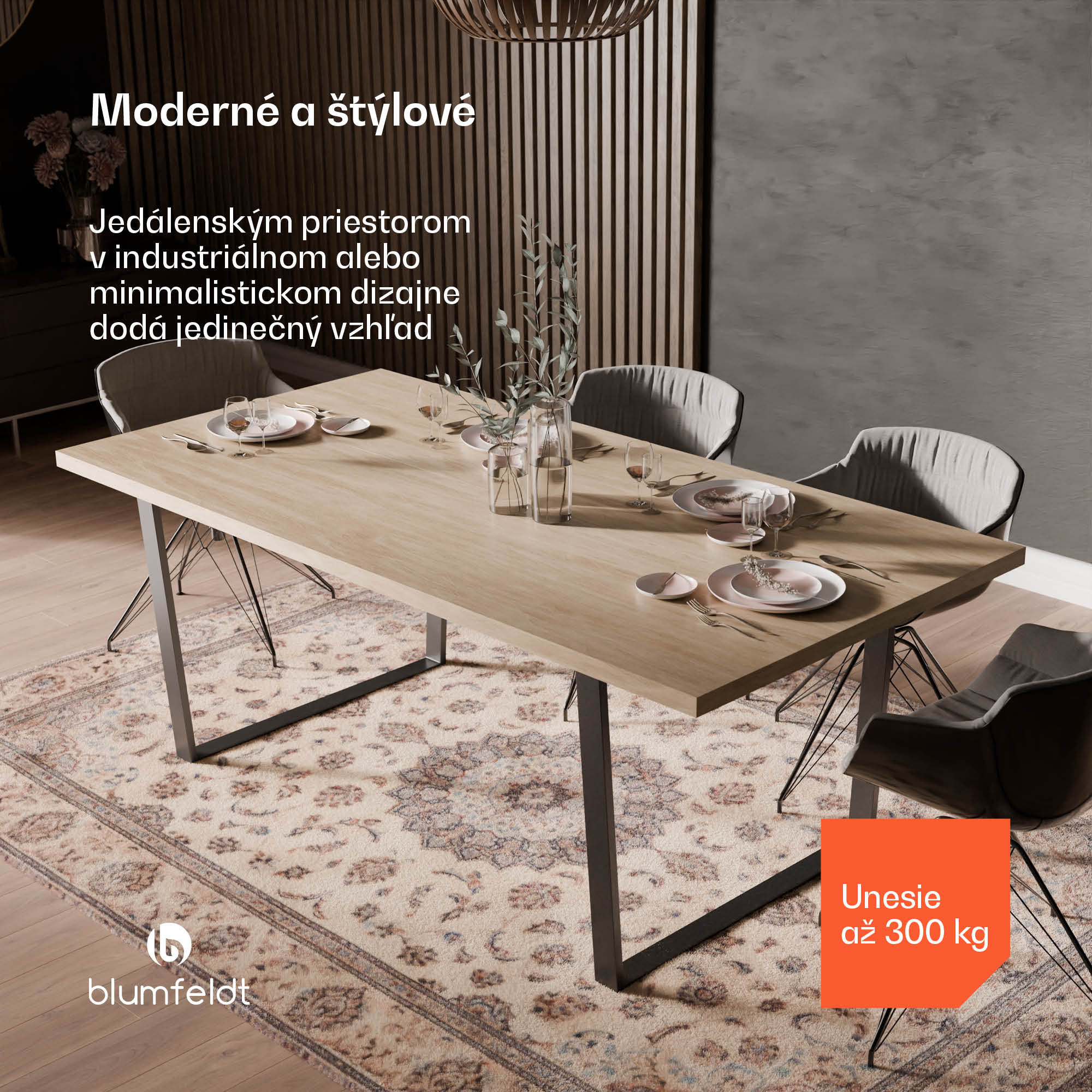 Blumfeldt Bearsdon jedálenský set, stolová doska a kovové nohy stola, industriálny štýl, stabilný, moderný – Obrázok 2