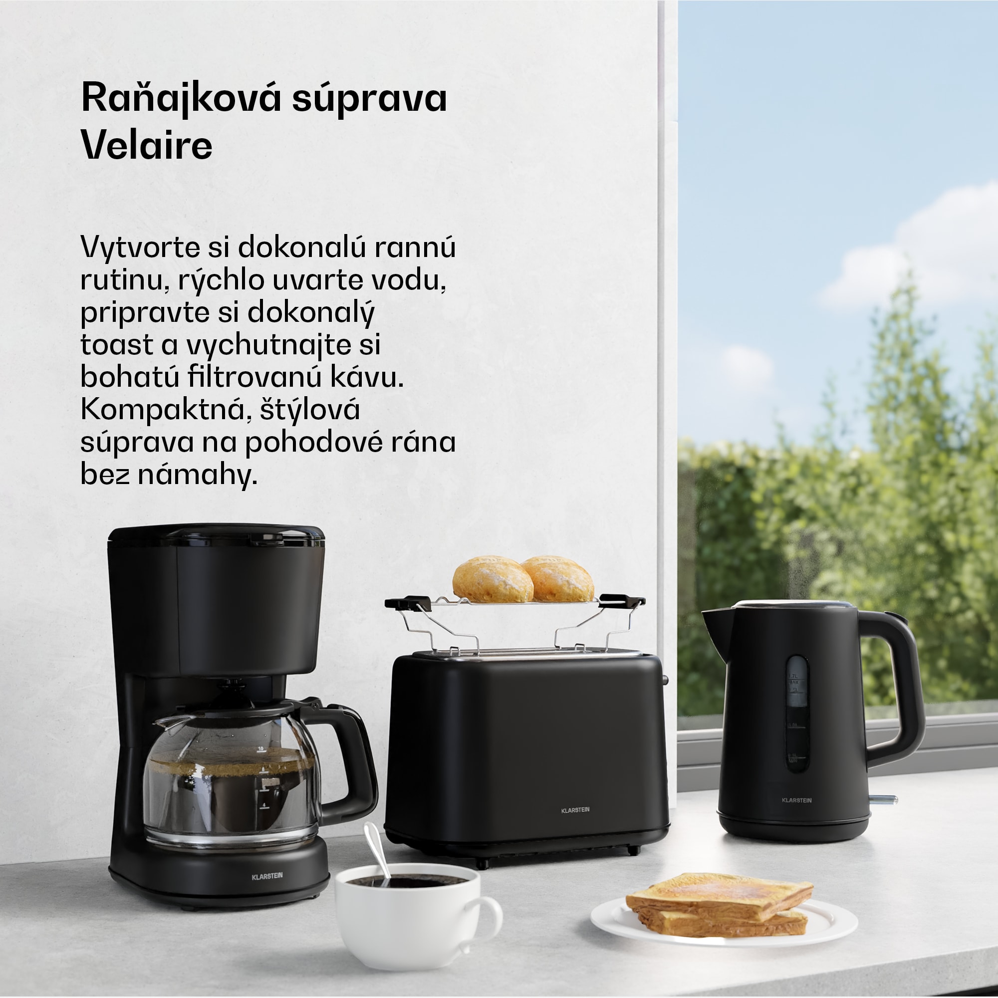 Klarstein Velaire raňajkový set, hriankovač, rýchlovarná kanvica a kávovar, 800 W, 1,7 l – Obrázok 3