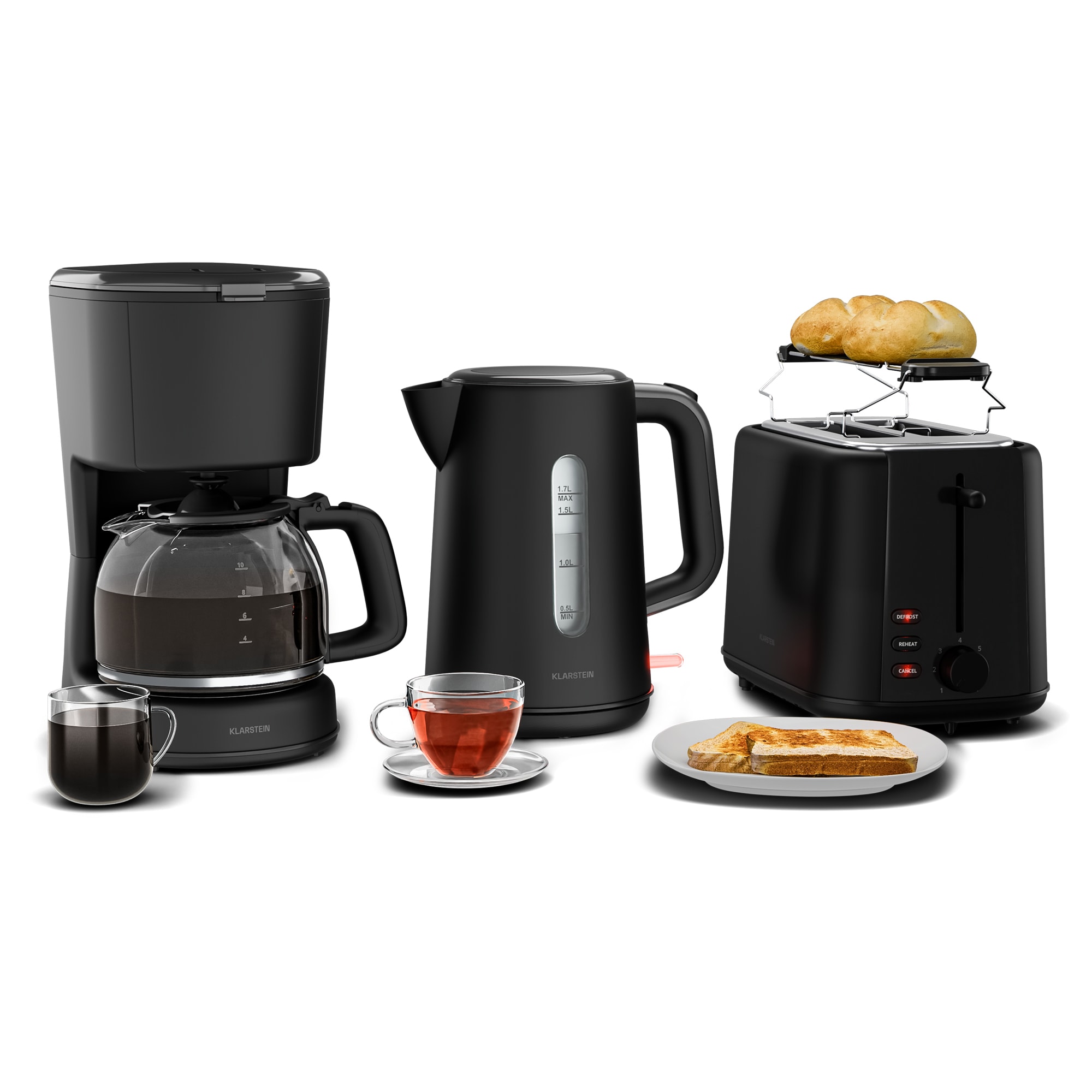 Klarstein Velaire raňajkový set, hriankovač, rýchlovarná kanvica a kávovar, 800 W, 1,7 l