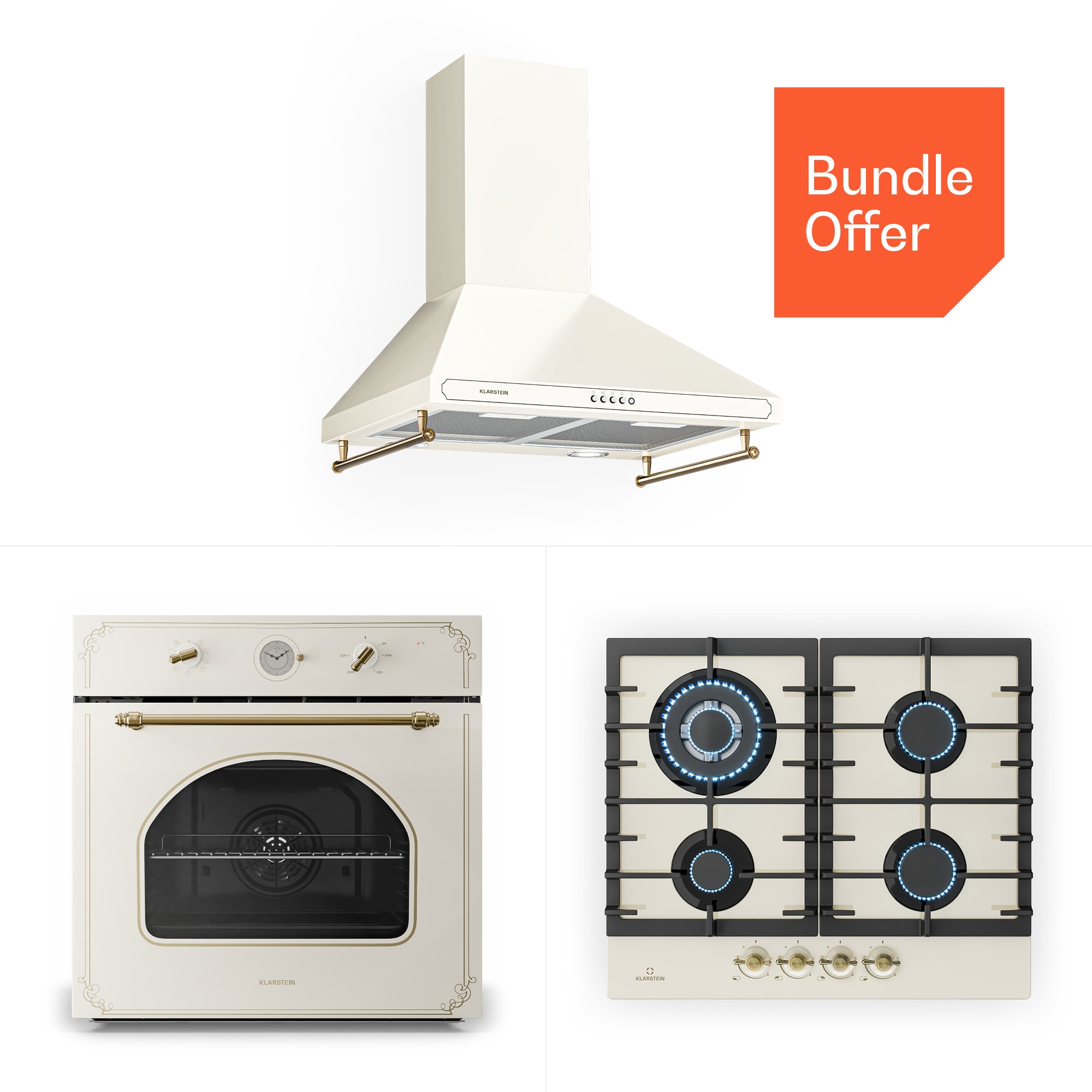 Klarstein Victoria 60 Triple Set plyn, Plynové varné dosky, Rúra, Digestor