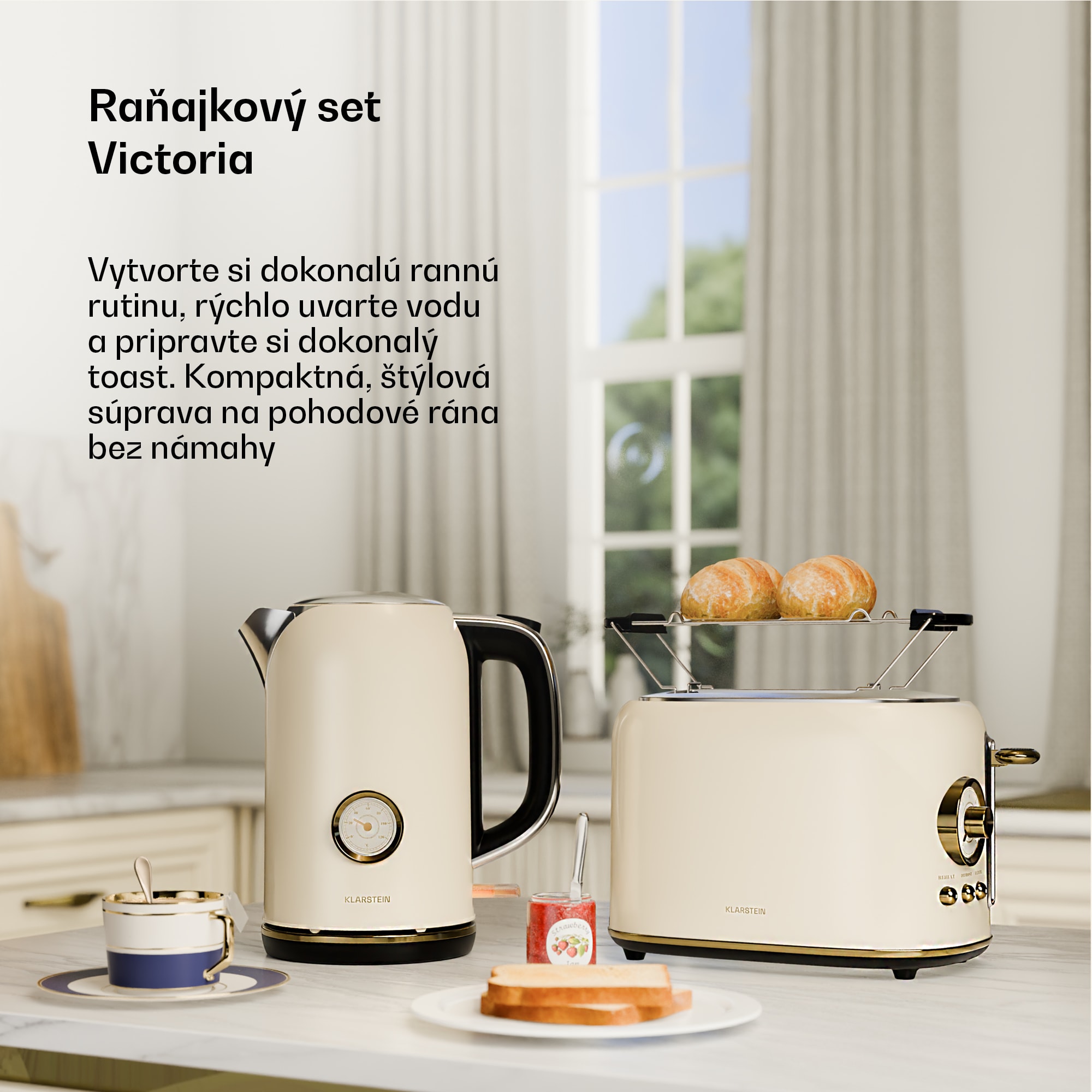 Klarstein Victoria základná raňajková súprava | 2-štrbinový hriankovač a kanvica – Obrázok 3