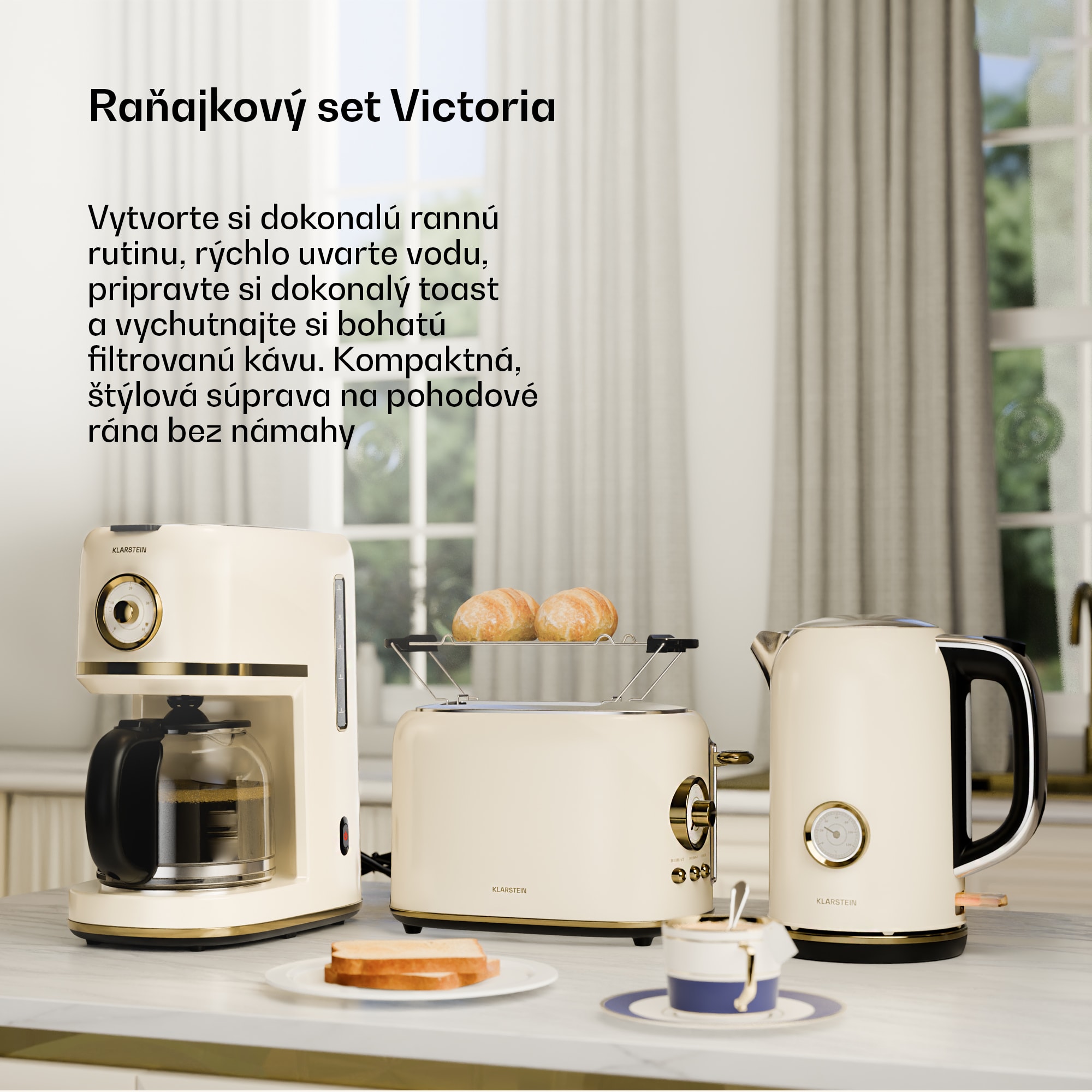 Klarstein Victoria raňajaková sada, hriankovač, kanvica a kávovar – Obrázok 3