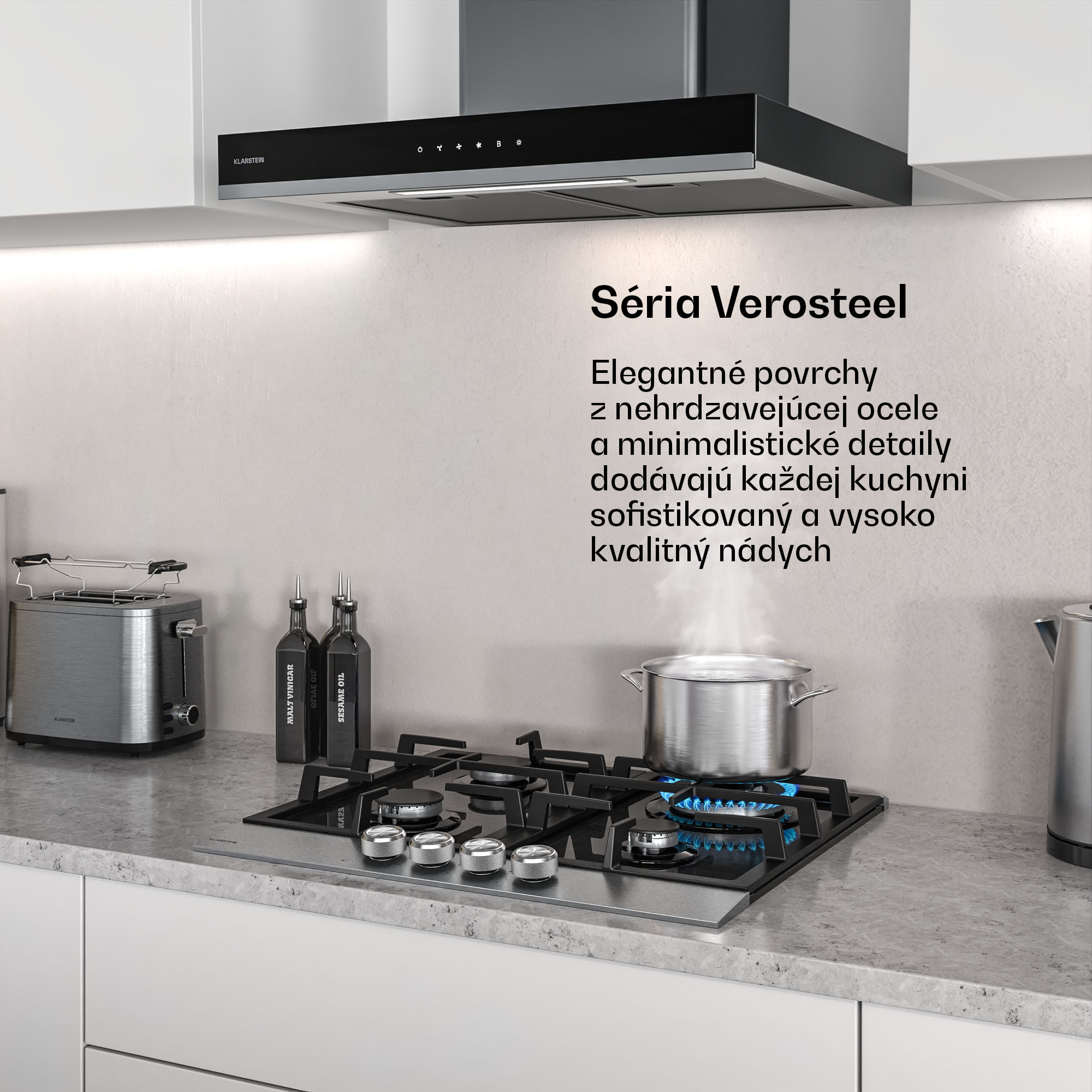 Klarstein Verosteel plynová varná doska + Verosteel komínový digestor | nehrdzavejúca oceľ | 60 cm – Obrázok 2