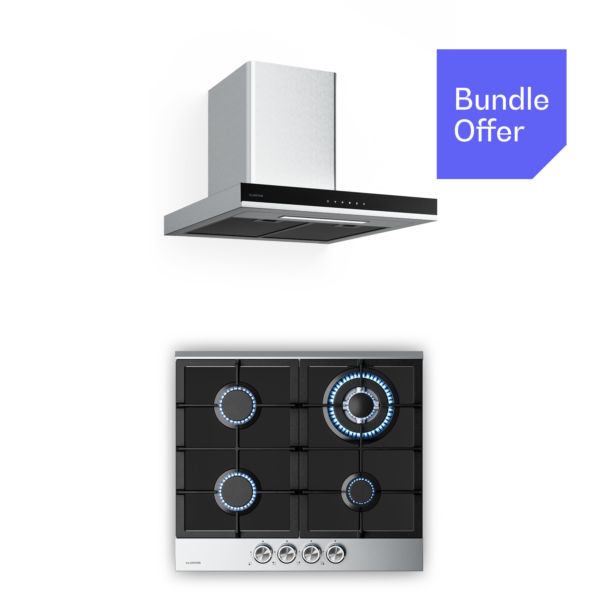 Klarstein Verosteel plynová varná doska + Verosteel komínový digestor | nehrdzavejúca oceľ | 60 cm