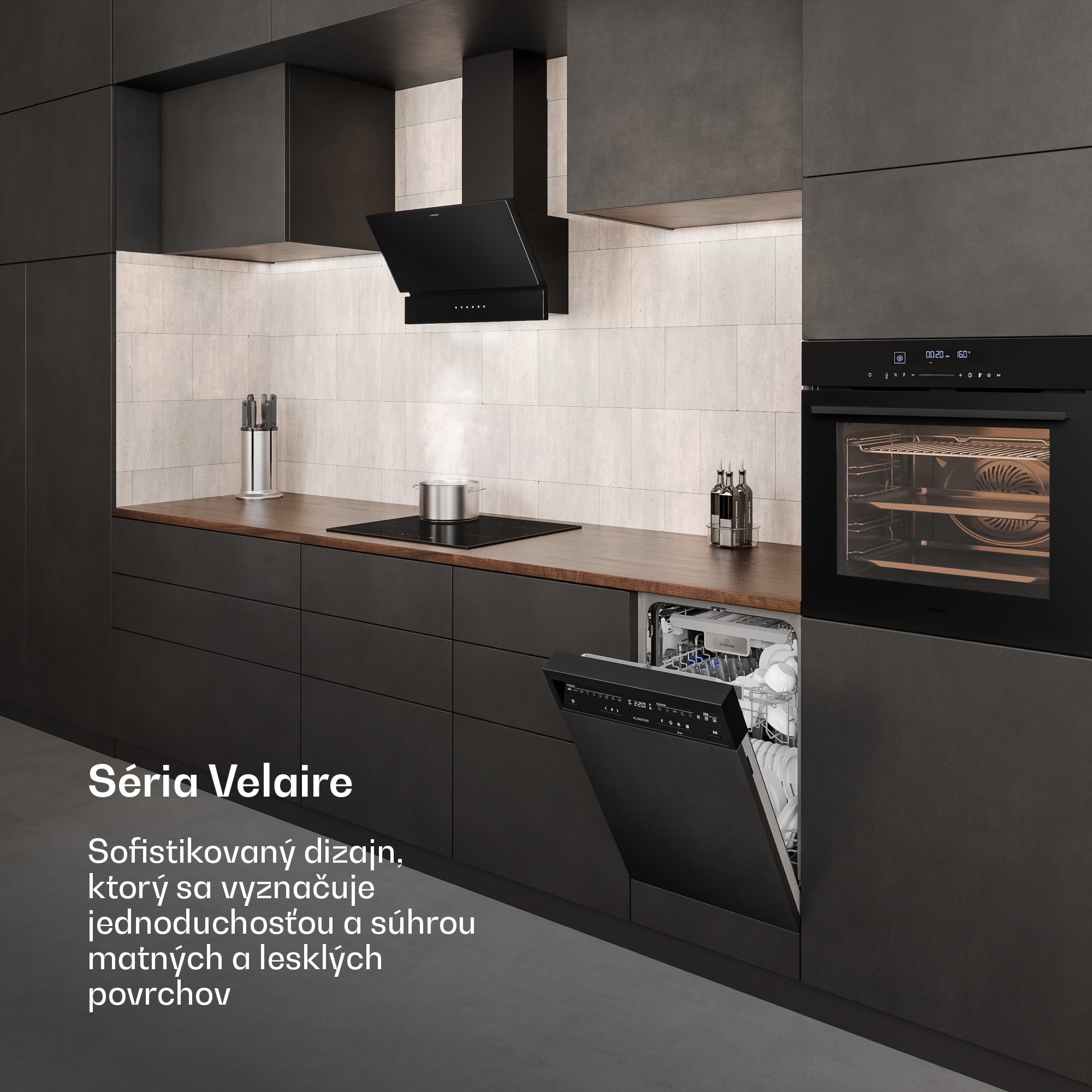 Klarstein Velaire indukčná varná doska, umývačka riadu, rúra, odsávač pár – Obrázok 2