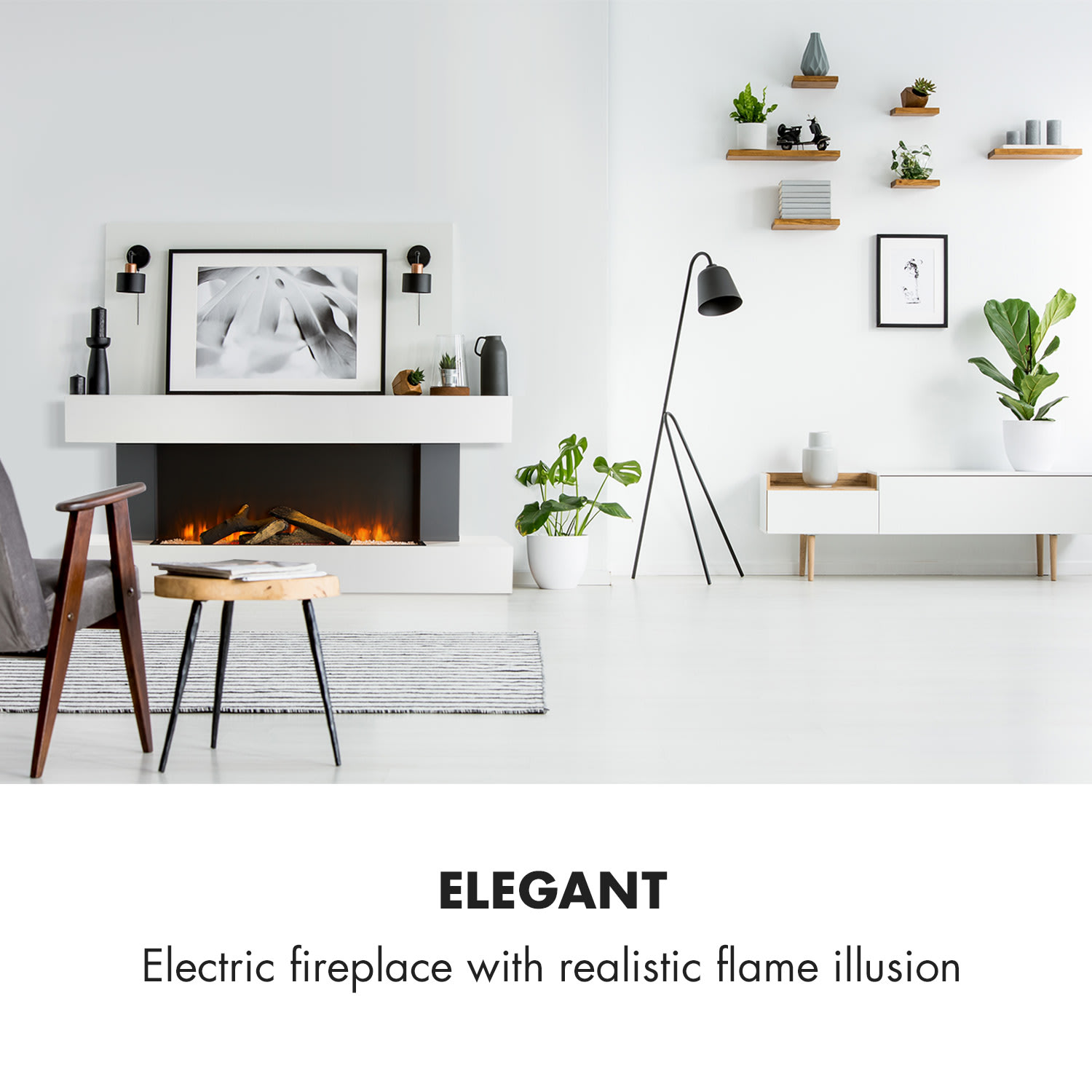 Klarstein Studio Light & Fire 1, elektrický krb, 1000/2000 W, MDF, diaľkové ovládanie, biely – Obrázok 2