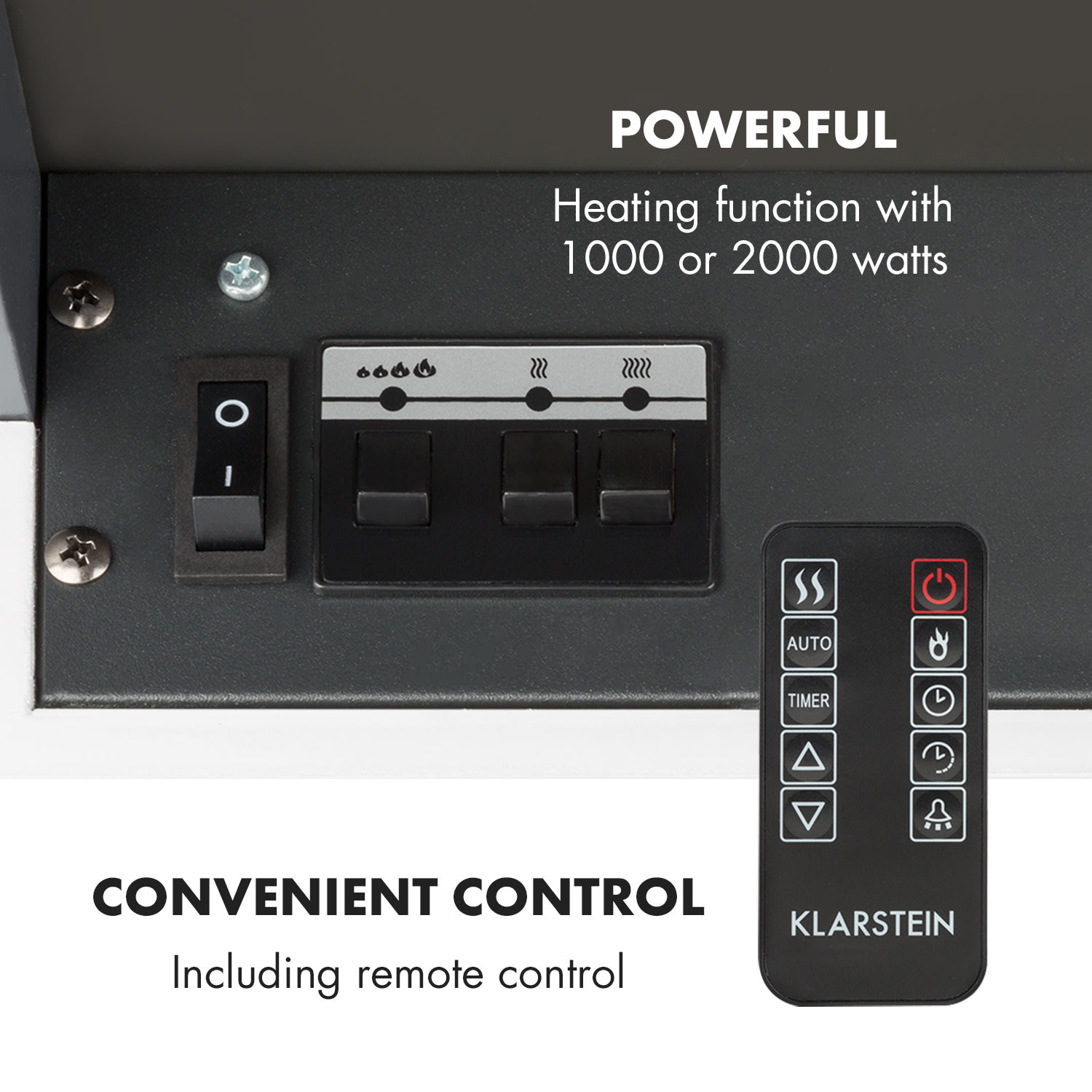 Klarstein Studio Light & Fire 1, elektrický krb, 1000/2000 W, MDF, diaľkové ovládanie, biely – Obrázok 4