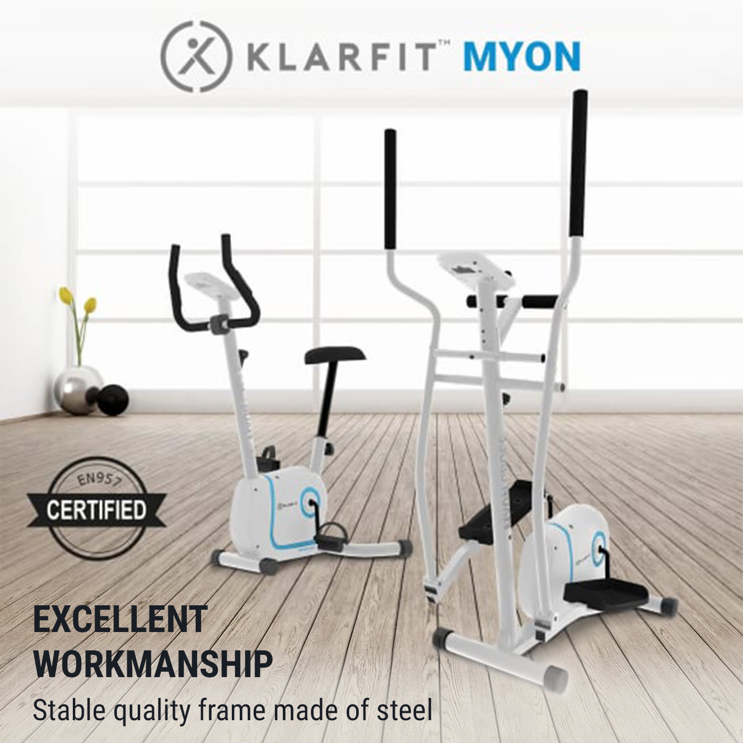 KLARFIT Myon Cross, eliptický trenažér, záťažové koleso 12 kg, SilentBelt System – Obrázok 3