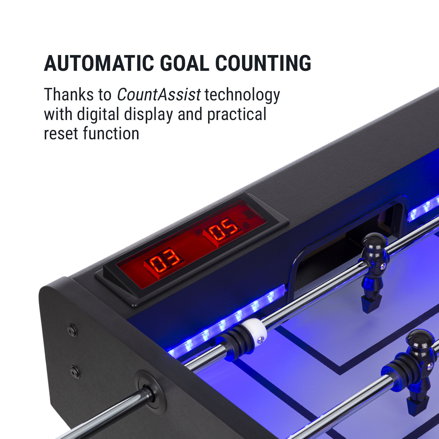 KLARFIT Arrowhead, stolný futbal, 117 x 68, LED osvetlenie, automatické počítanie gólov, čierny – Obrázok 4