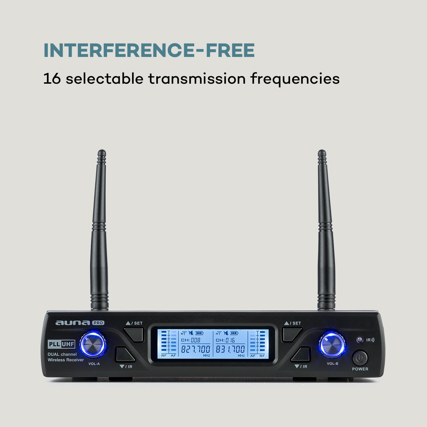 Auna Pro UHF200C-HB, sada 2-kanálových UHF bezdrôtových mikrofónov, prijímač, ručný mikrofón, vysielač – Obrázok 5