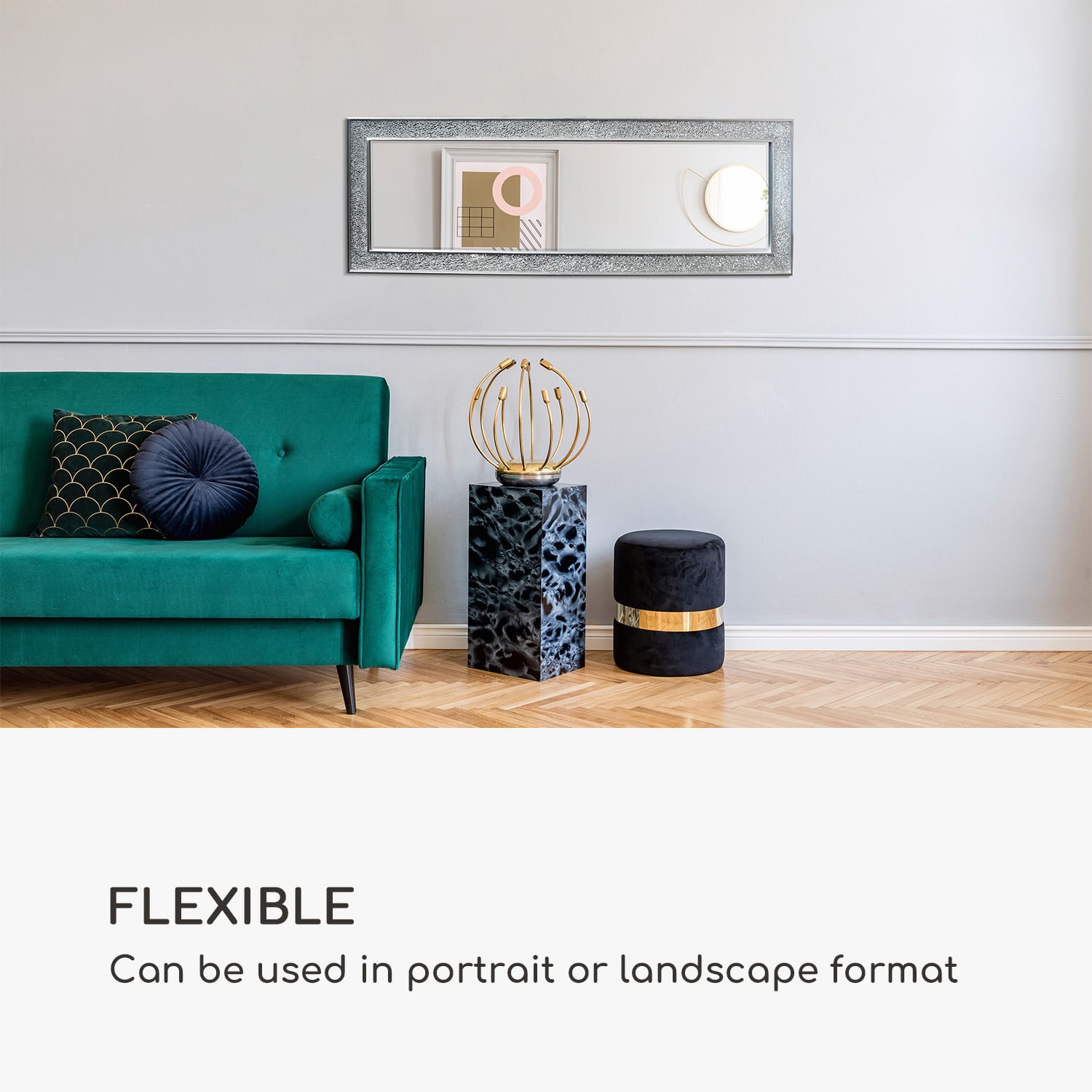 Casa Chic Norwich Zrkadlo Obdĺžnikový drevený rám 130 x 45 cm Mozaikový dizajn – Obrázok 2