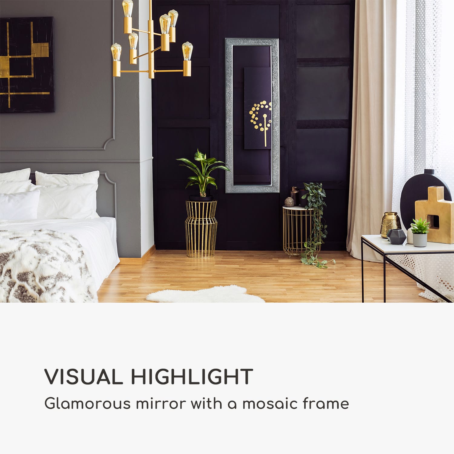 Casa Chic Norwich Zrkadlo Obdĺžnikový drevený rám 130 x 45 cm Mozaikový dizajn – Obrázok 3