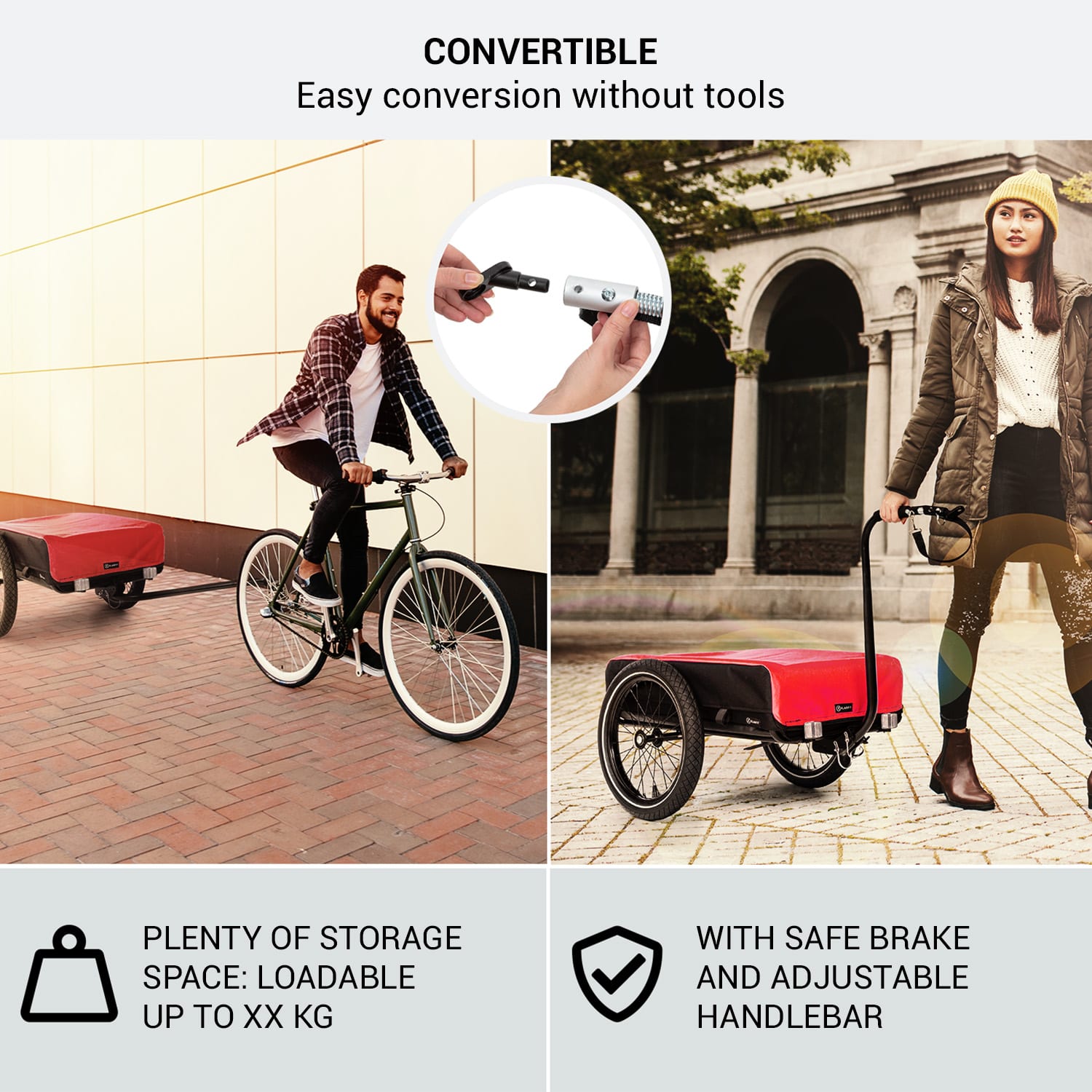 KLARFIT Companion, nákladný príves, 40kg/50litrov, príves na bicykle, ručný vozík, čierny – Obrázok 2