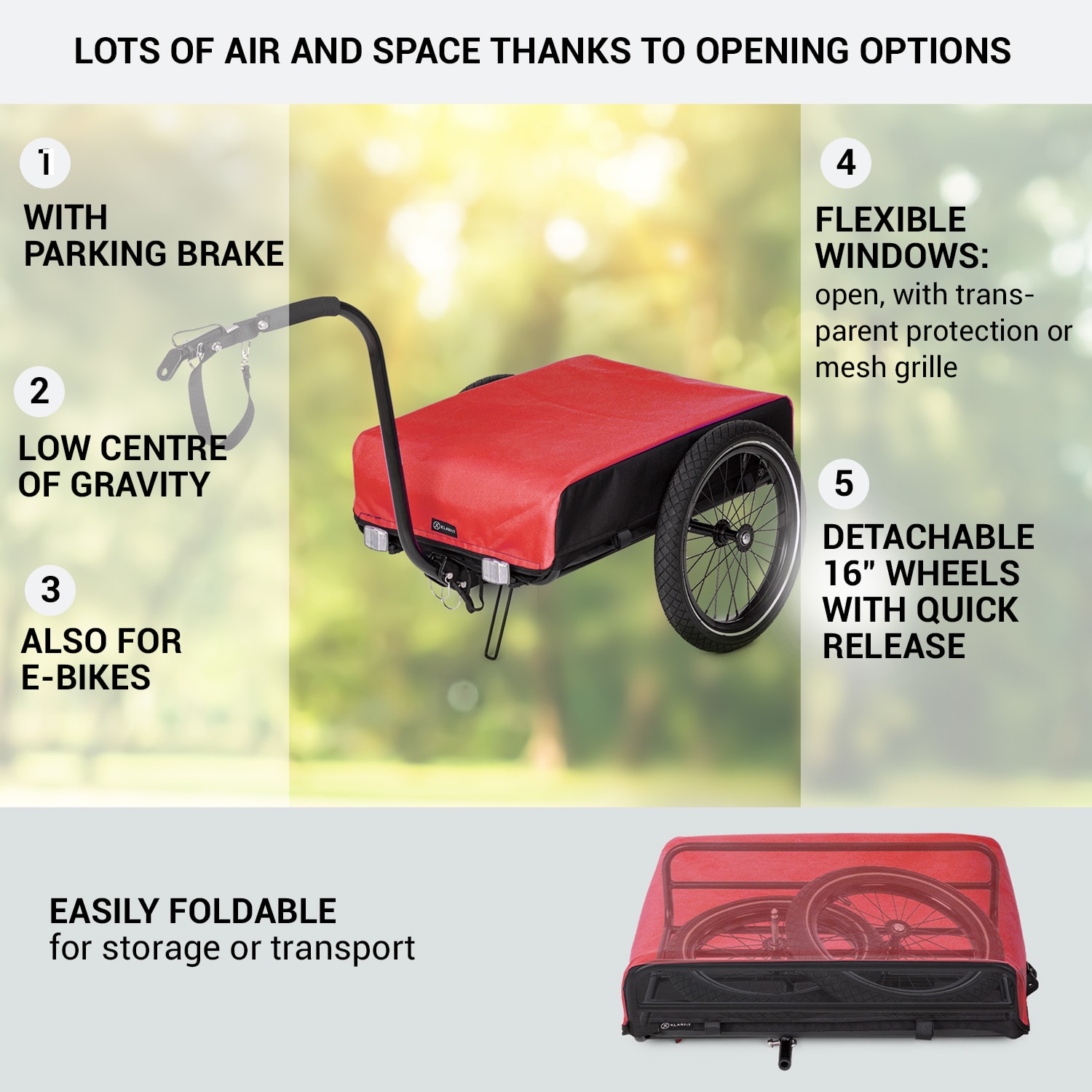 KLARFIT Companion, nákladný príves, 40kg/50litrov, príves na bicykle, ručný vozík, čierny – Obrázok 3