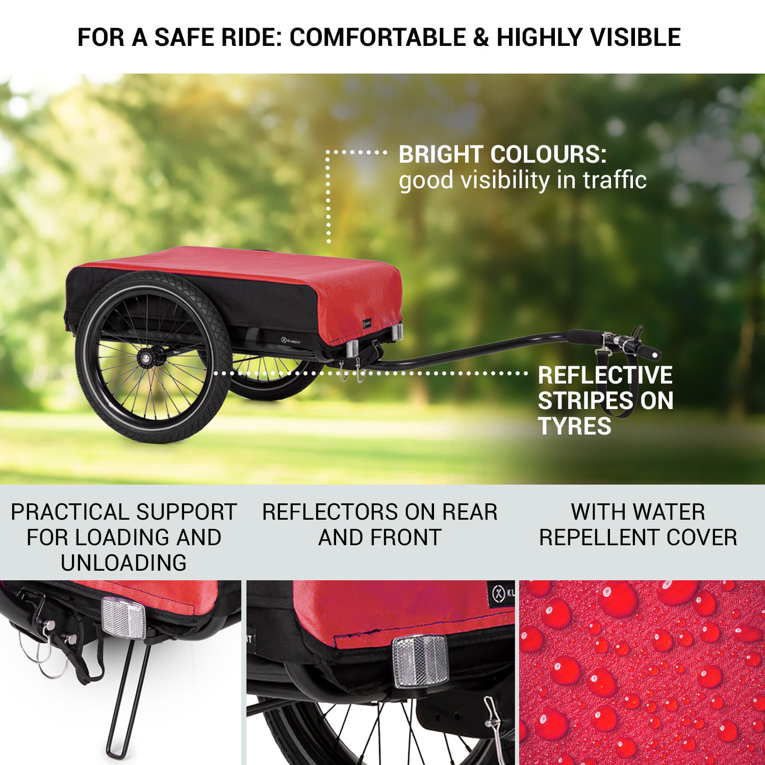 KLARFIT Companion, nákladný príves, 40kg/50litrov, príves na bicykle, ručný vozík, čierny – Obrázok 4